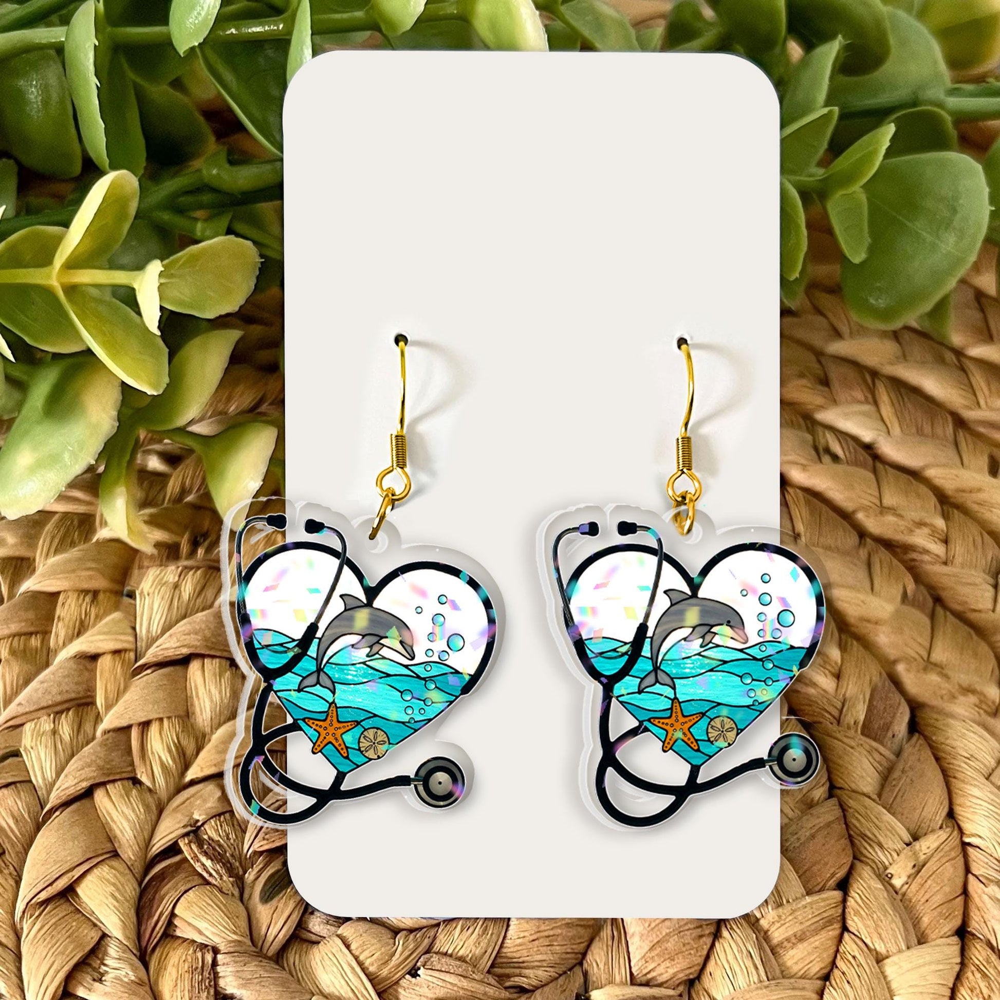Stethoscope Dolphin Earrings – Nurse Jewelry Gift for Her – Animal Lover Earrings – Healthcare Appreciation – Ocean Inspired Gift