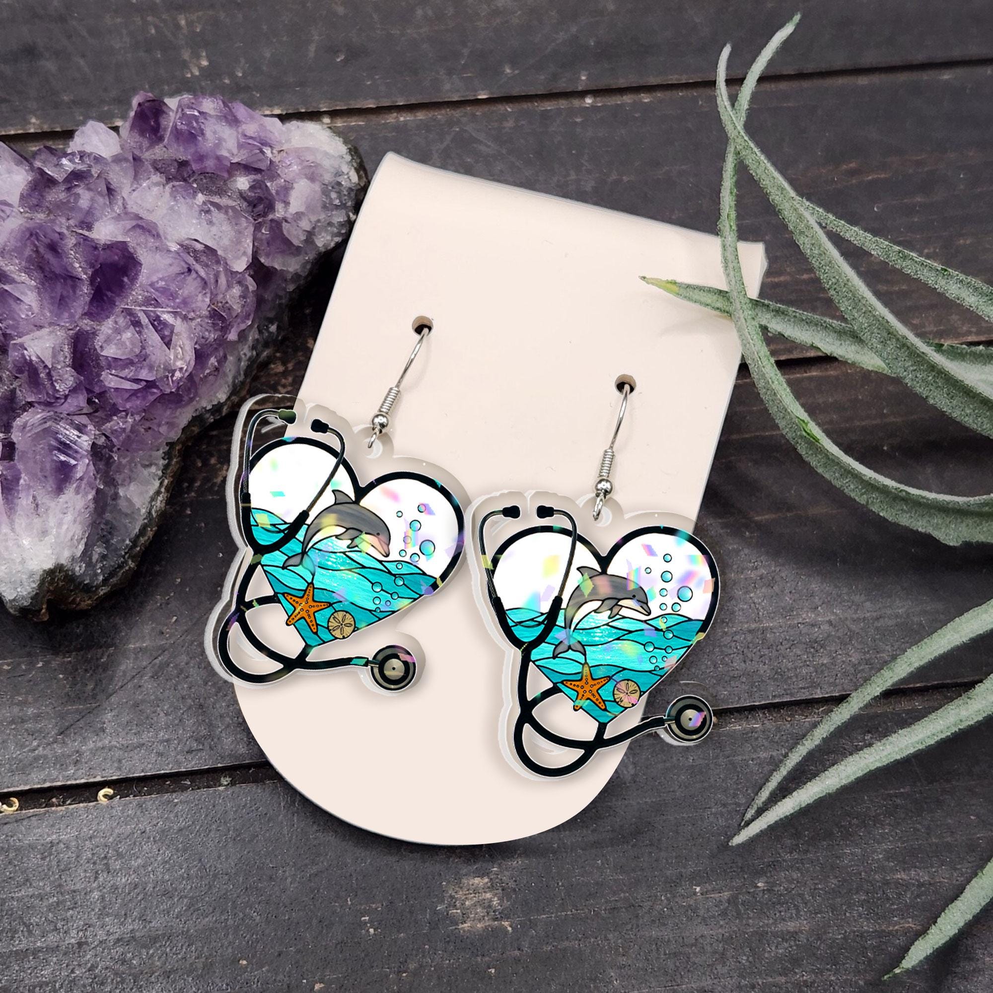Stethoscope Dolphin Earrings – Nurse Jewelry Gift for Her – Animal Lover Earrings – Healthcare Appreciation – Ocean Inspired Gift