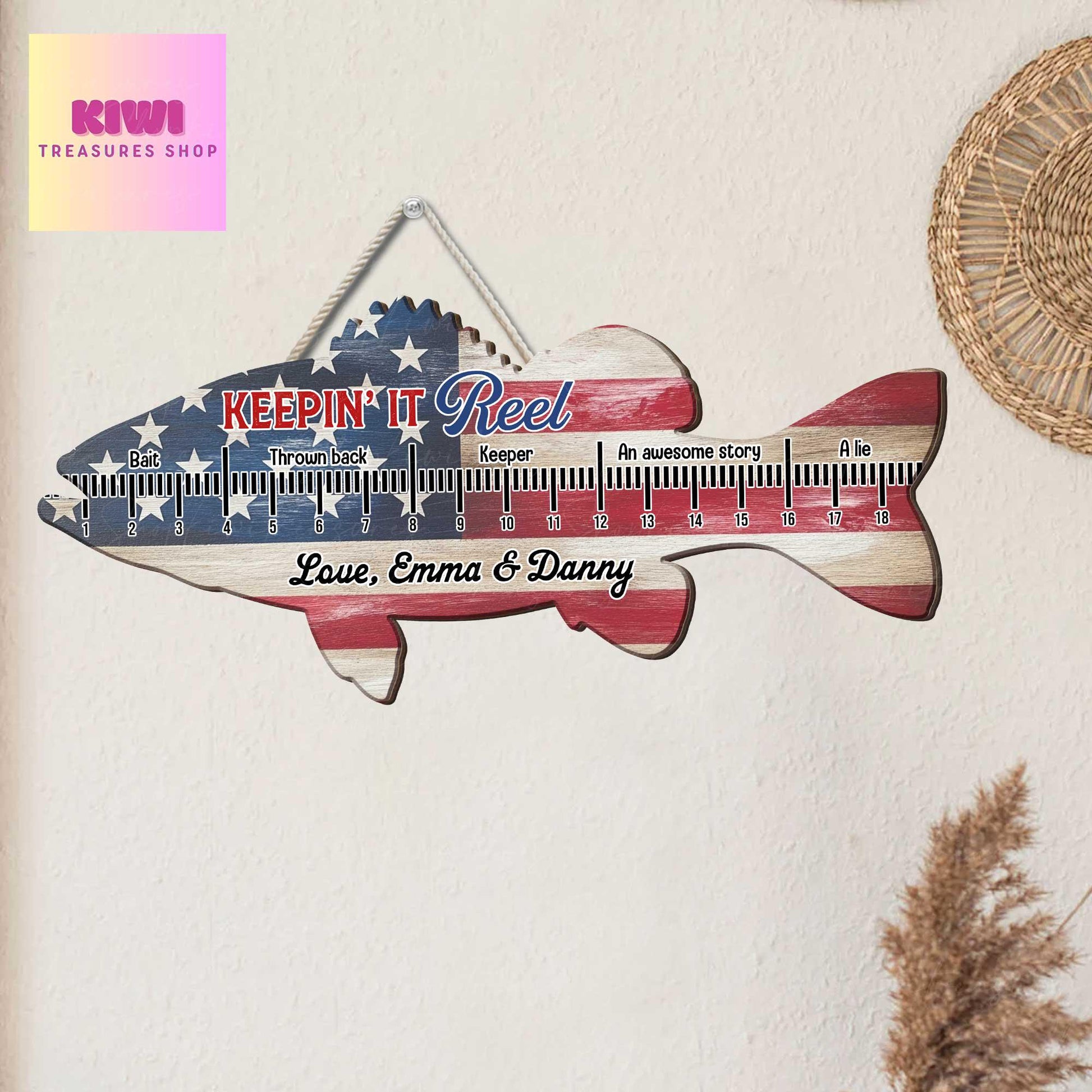 Personalized Fish Keep it Reel Ruler – Funny Fishing Gift for Dad Grandpa – 4th of July Fisherman Decor – Custom Kids Gift for Fishermen
