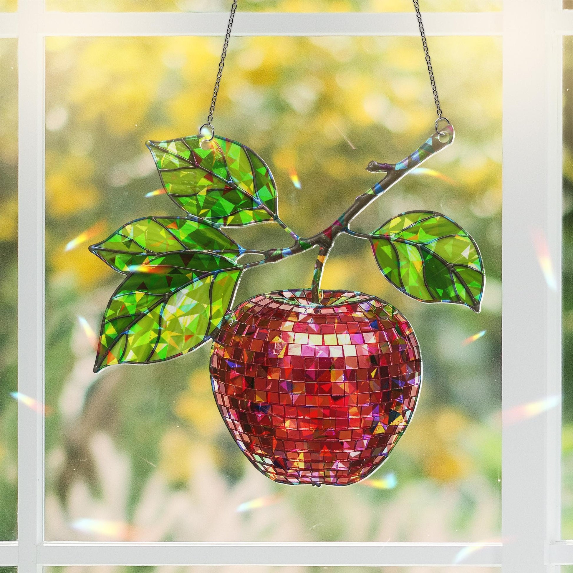 Disco Apple Holographic Suncatcher - Teacher Gift Window Decor - Acrylic Sun Catcher for Classroom or Office - End of Year Thank You Gift