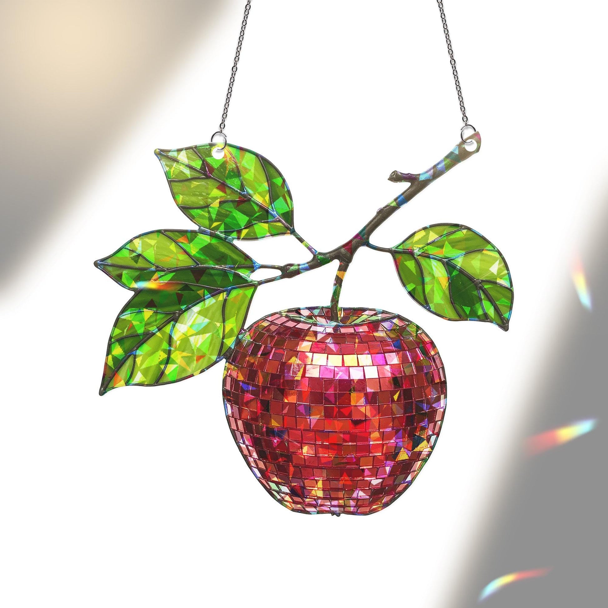 Disco Apple Holographic Suncatcher - Teacher Gift Window Decor - Acrylic Sun Catcher for Classroom or Office - End of Year Thank You Gift