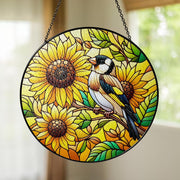 Goldfinch & Sunflower Glass Suncatcher – Cheerful Bird and Floral Window Art – Mother’s Day Gift – Nature Decor – Flower Lover Gift