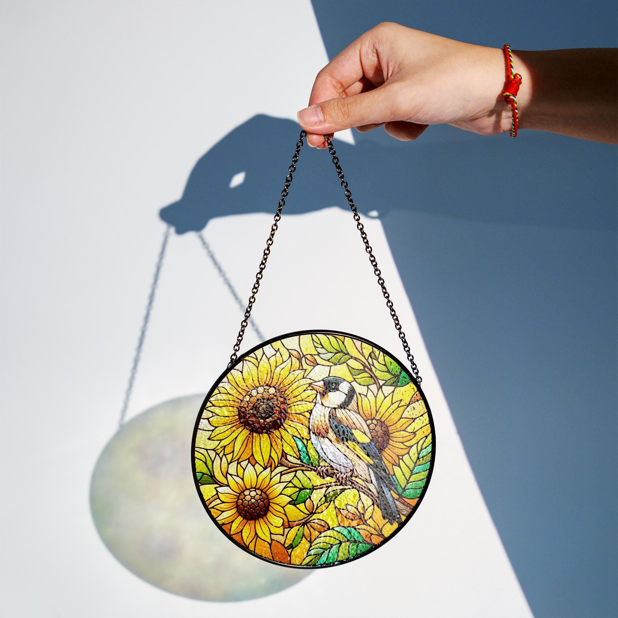Goldfinch & Sunflower Glass Suncatcher – Cheerful Bird and Floral Window Art – Mother’s Day Gift – Nature Decor – Flower Lover Gift