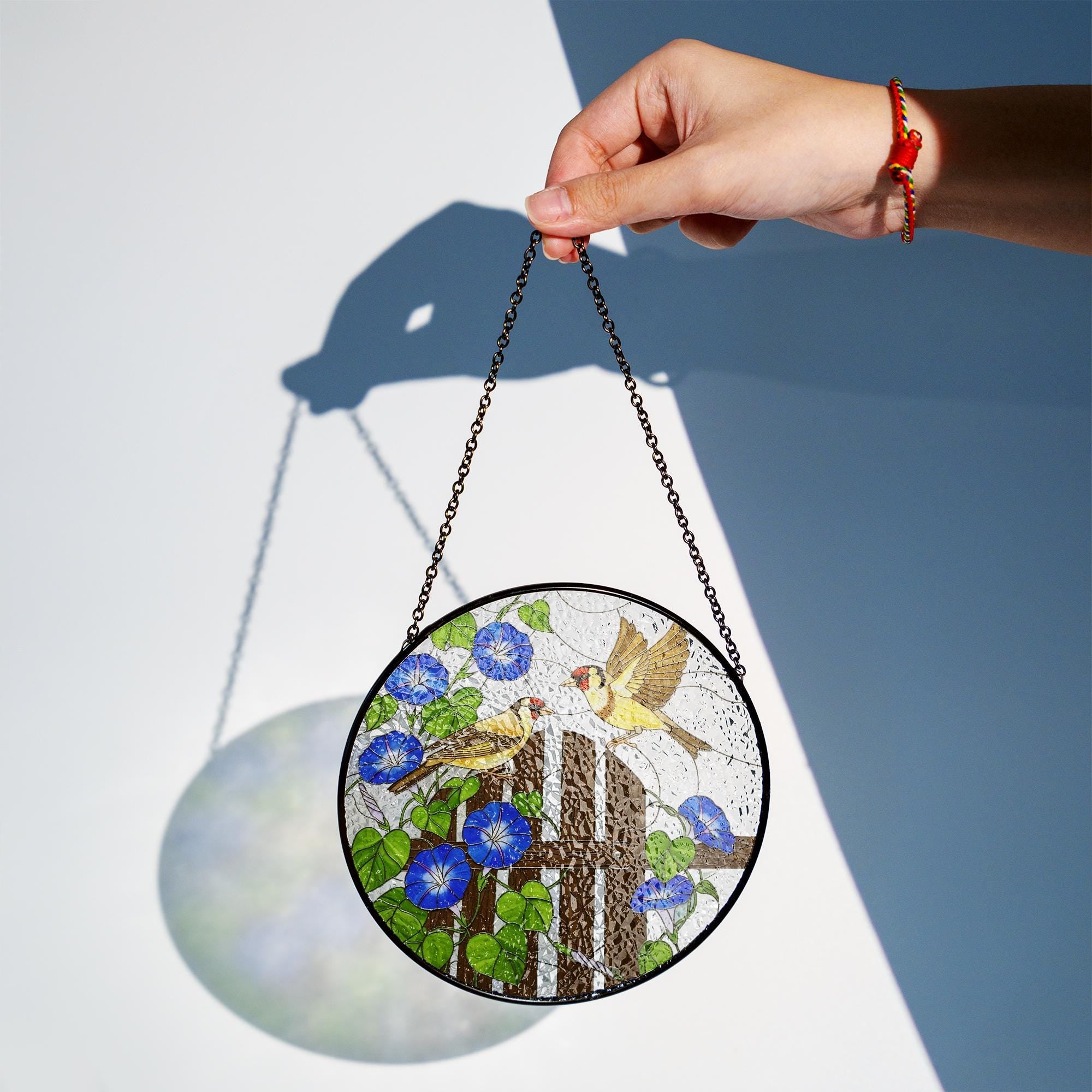 Goldfinch Birds and Morning Glory Flower Glass Suncatcher – Cottagecore Nature Home Decor – Nature Lover Home Gift, Gift For Mom