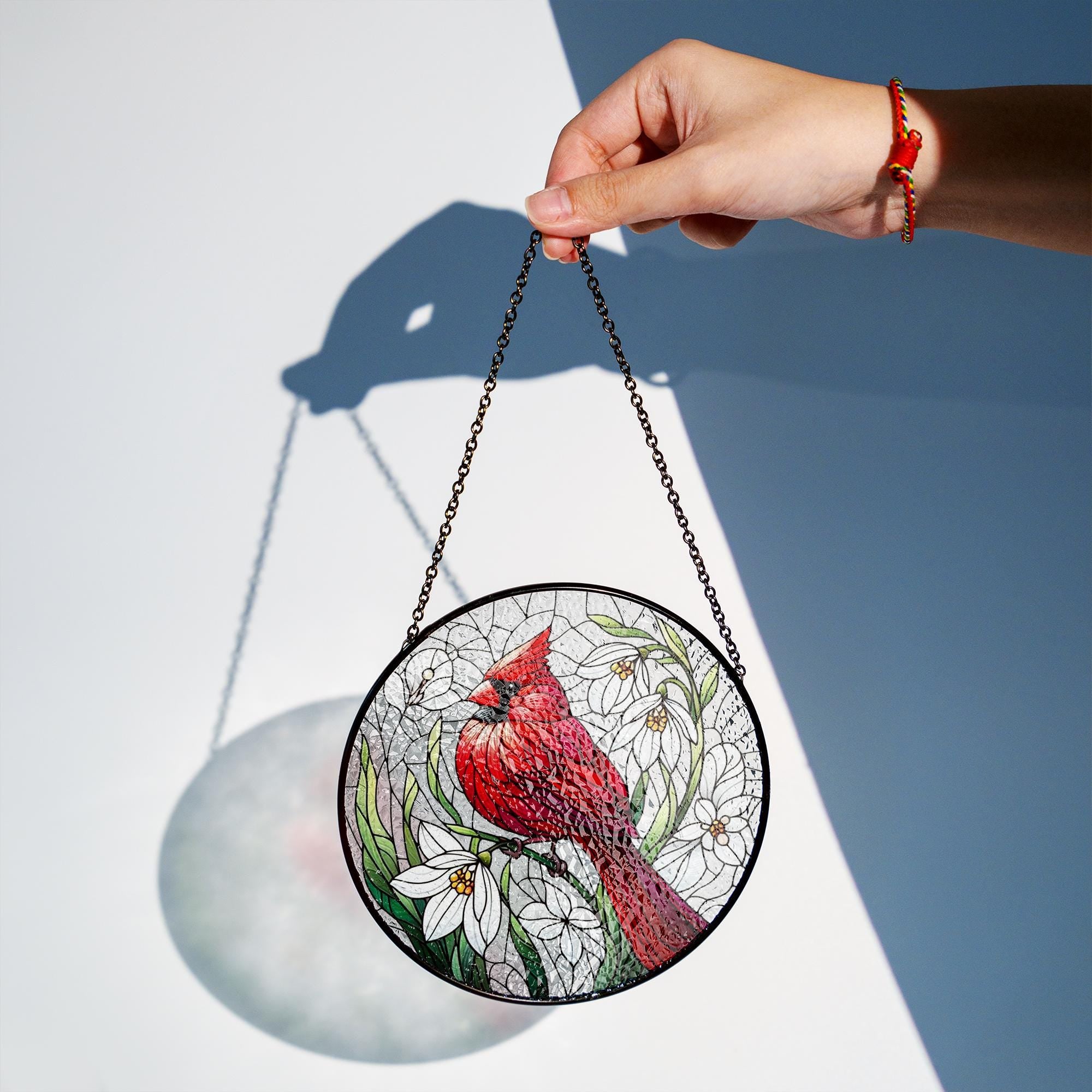 Red Cardinal & Snowdrop Glass Suncatcher – Winter Bird and Flower Window Art – Mother’s Day Gift – Nature Decor – Flower Lover Gift