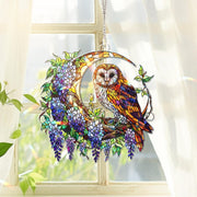 Owl & Wisteria Hologram Window Hanging – Mystical Bird and Flower Acrylic Art – Mother’s Day Gift – Nature Decor – Floral Lover Gift