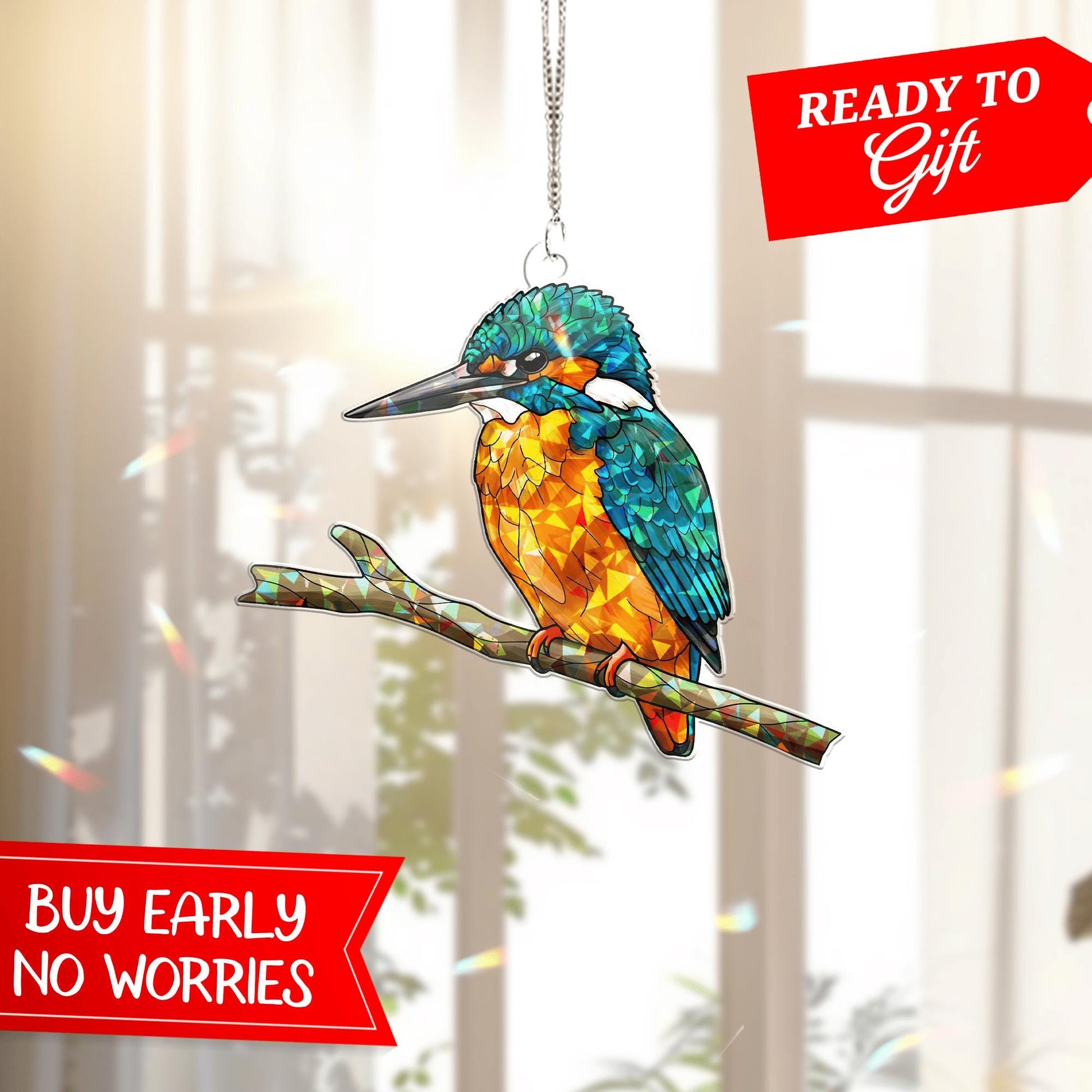 Kingfisher Acrylic Window Hanging – Nature Lovers, Gift for Birdwatchers – Nature Lovers, Garden Home Decor Gift, Bird Lover, Gift For Mom