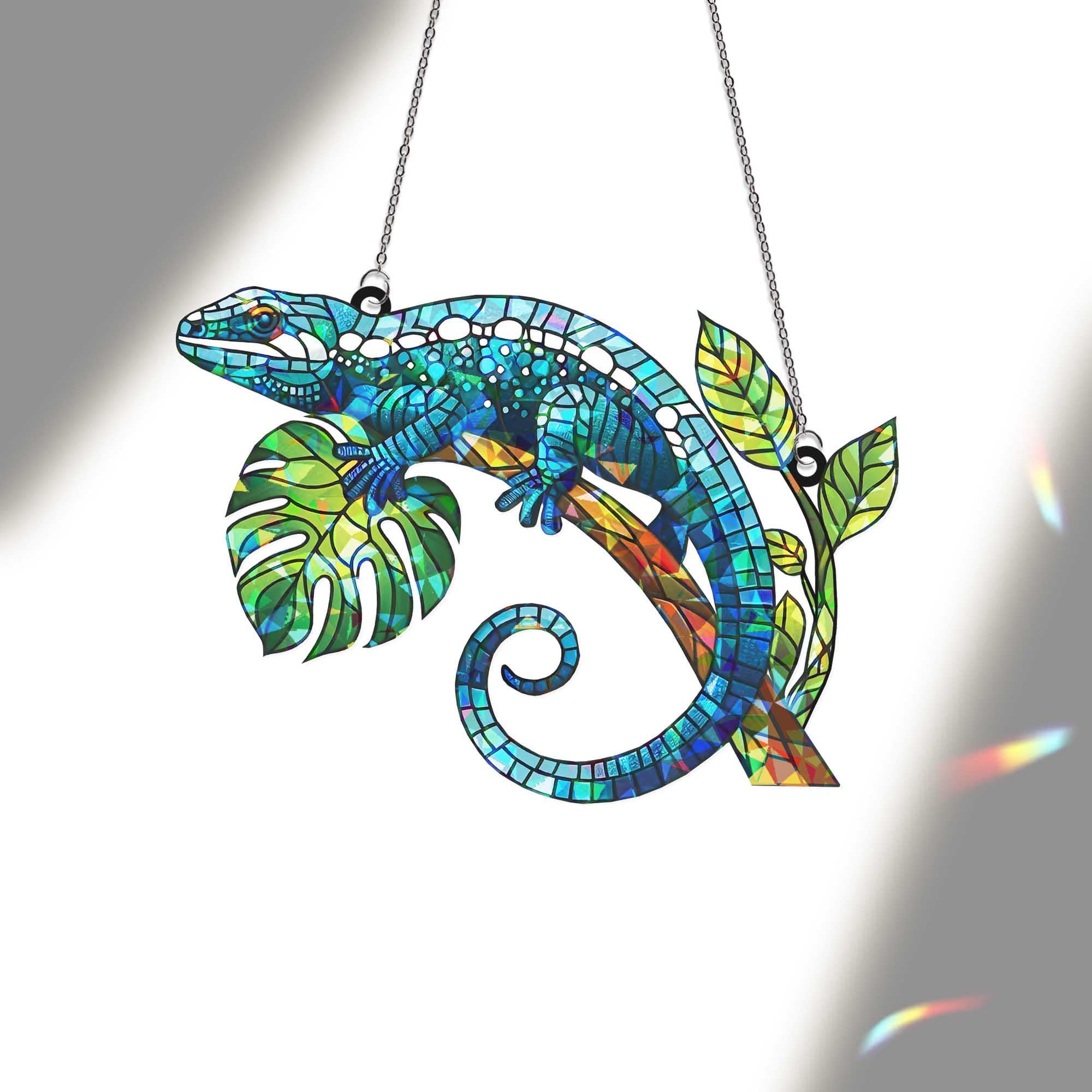 Gecko Lizard Window Hanging, Holographic Suncatcher, Reptile Lover Gift, Jungle Decor, Boho Window Art