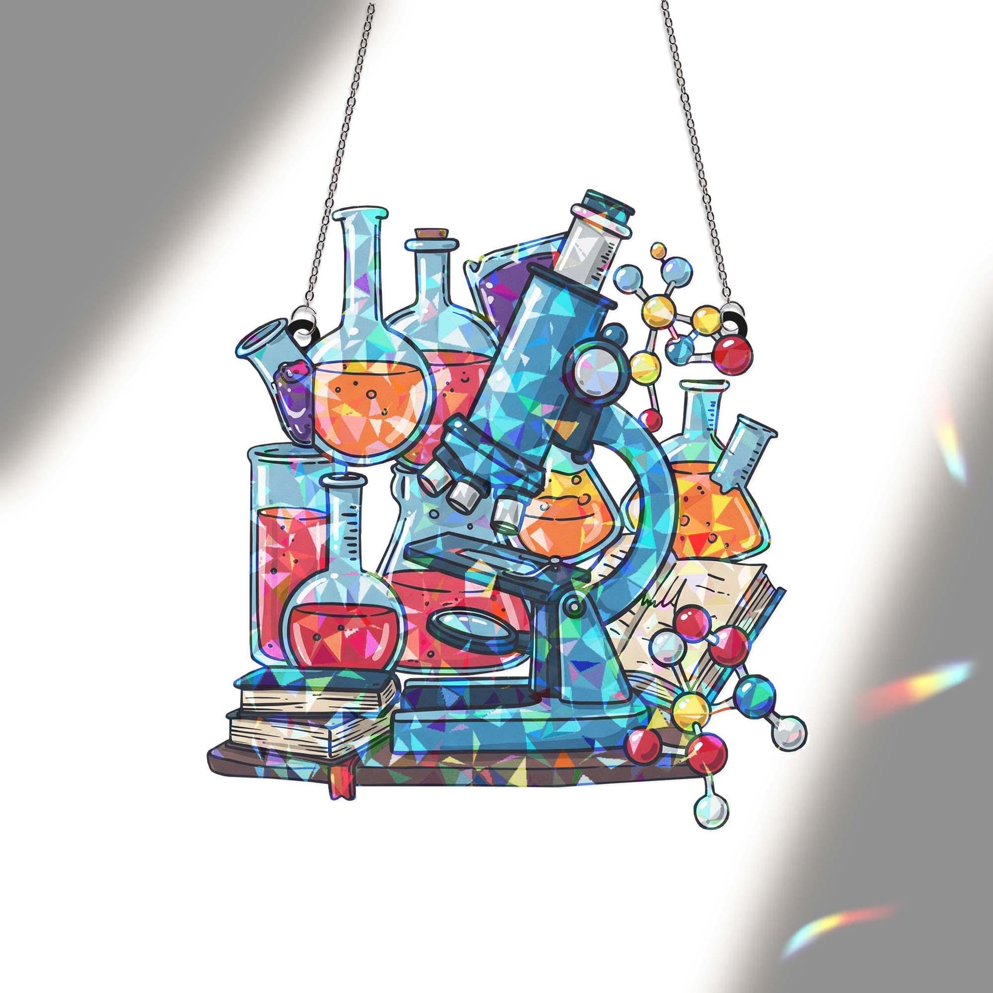 Science Lab Window Hanging, Holographic Suncatcher, Microscope Chemistry Decor, Gift for Scientists & Teachers