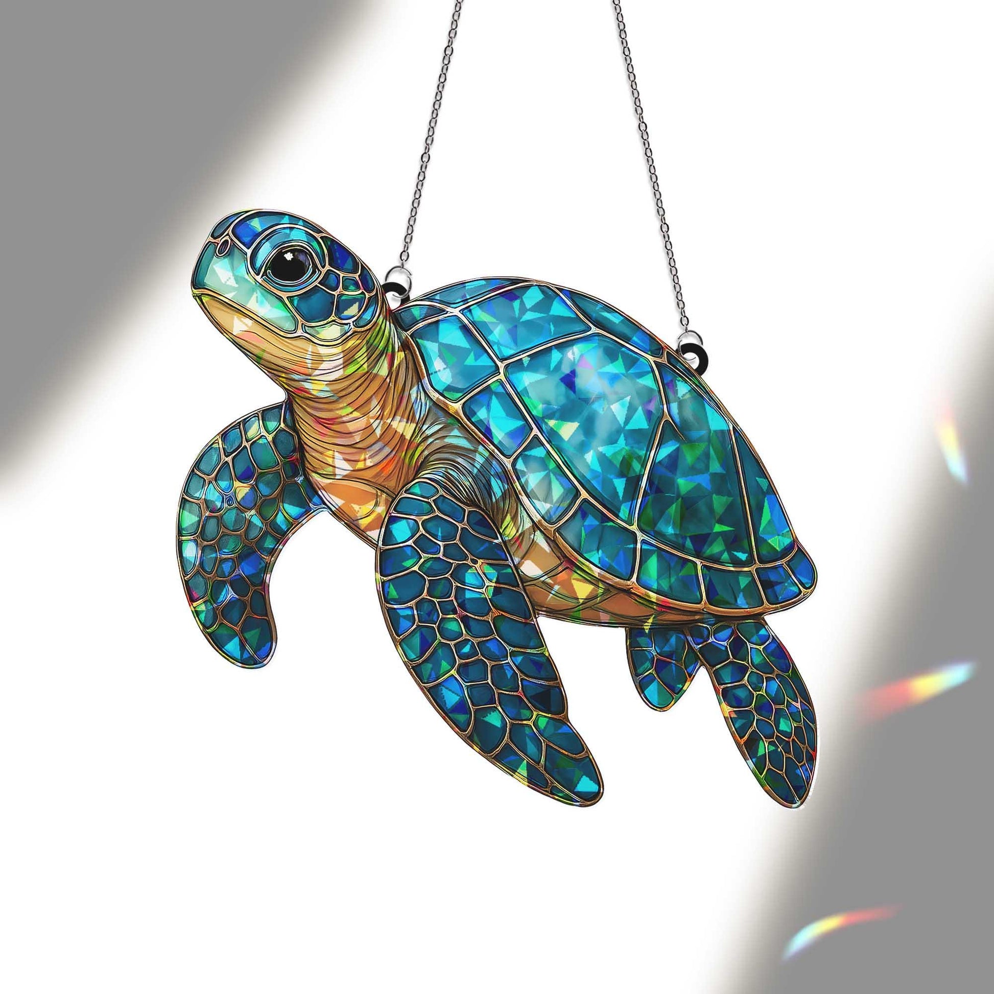 Sea Turtle Window Hanging, Ocean Holographic Suncatcher, Coastal Marine Decor, Beach House Gift