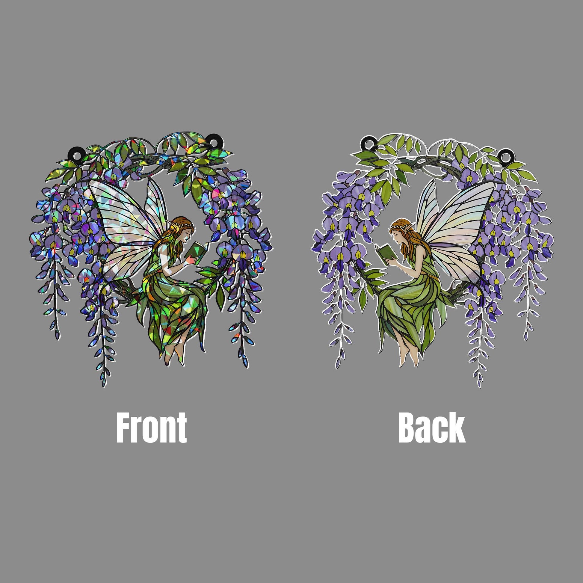 Fairy Reading Hologram Acrylic Window Hanging, Holographic Decor, Wisteria Fairy Decor, Boho Fairy Suncatcher, Cottagecore Gift