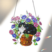 Tuxedo Cat Glory Flower Acrylic Hologram Window Hanging, Cat Lover Gift, Floral Pet Memorial Decor, Cute Cat Sun Catcher,Tuxedo Cat Mom Gift