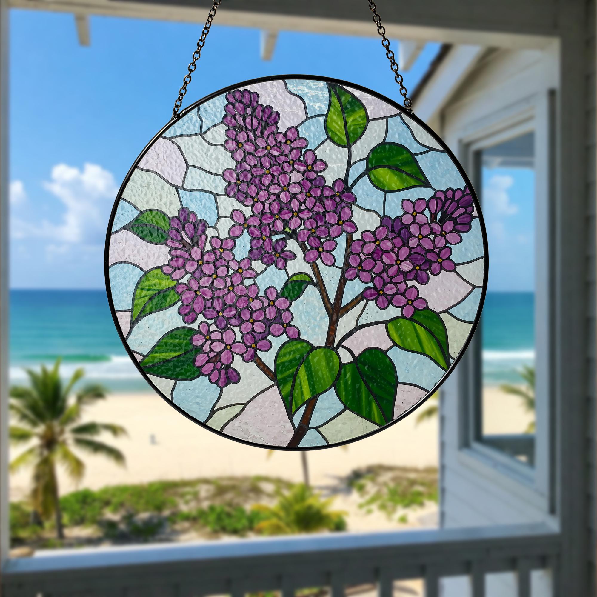 Lilac Flower Glass Suncatcher – Purple Floral Window Hanging, Spring Garden Decor, Nature Gift for Flower Lovers, Gift For Mom, Grandma