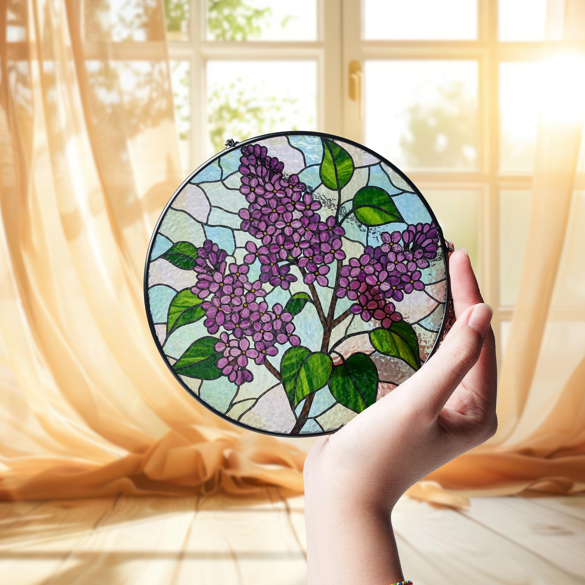 Lilac Flower Glass Suncatcher – Purple Floral Window Hanging, Spring Garden Decor, Nature Gift for Flower Lovers, Gift For Mom, Grandma