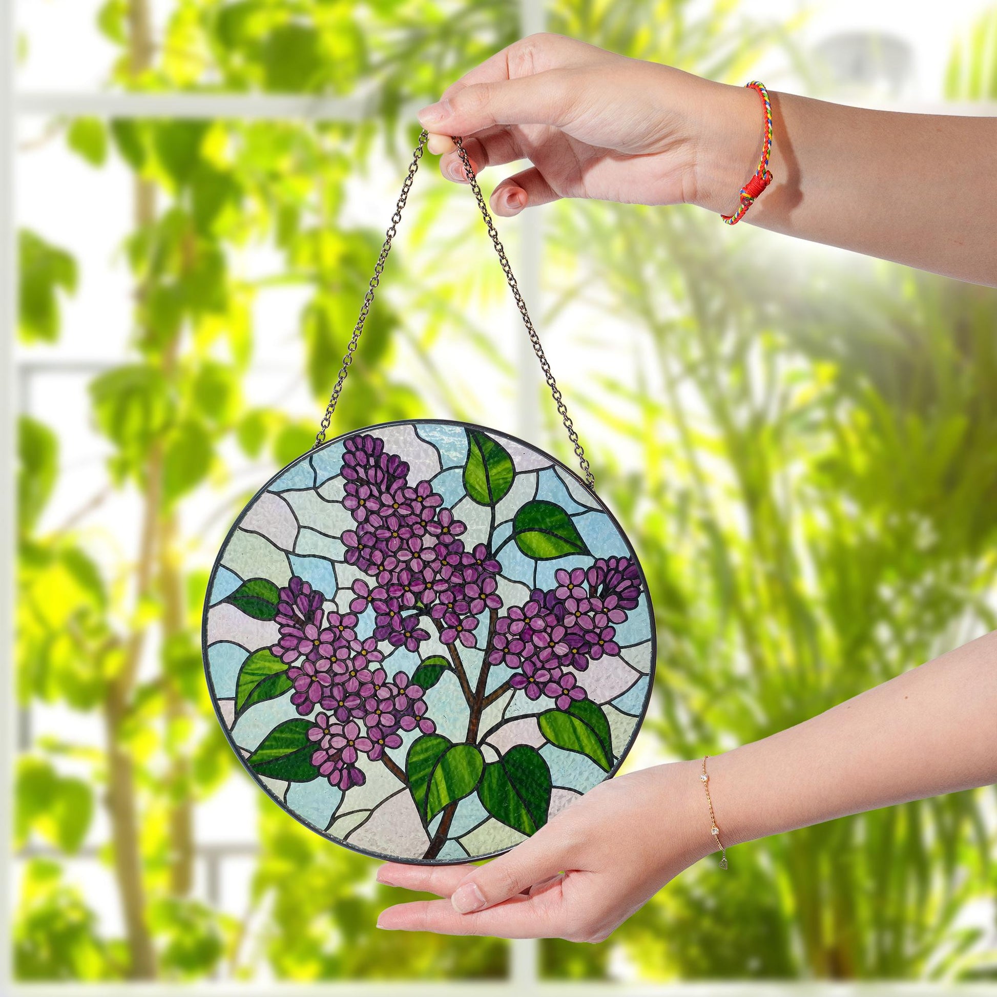 Lilac Flower Glass Suncatcher – Purple Floral Window Hanging, Spring Garden Decor, Nature Gift for Flower Lovers, Gift For Mom, Grandma