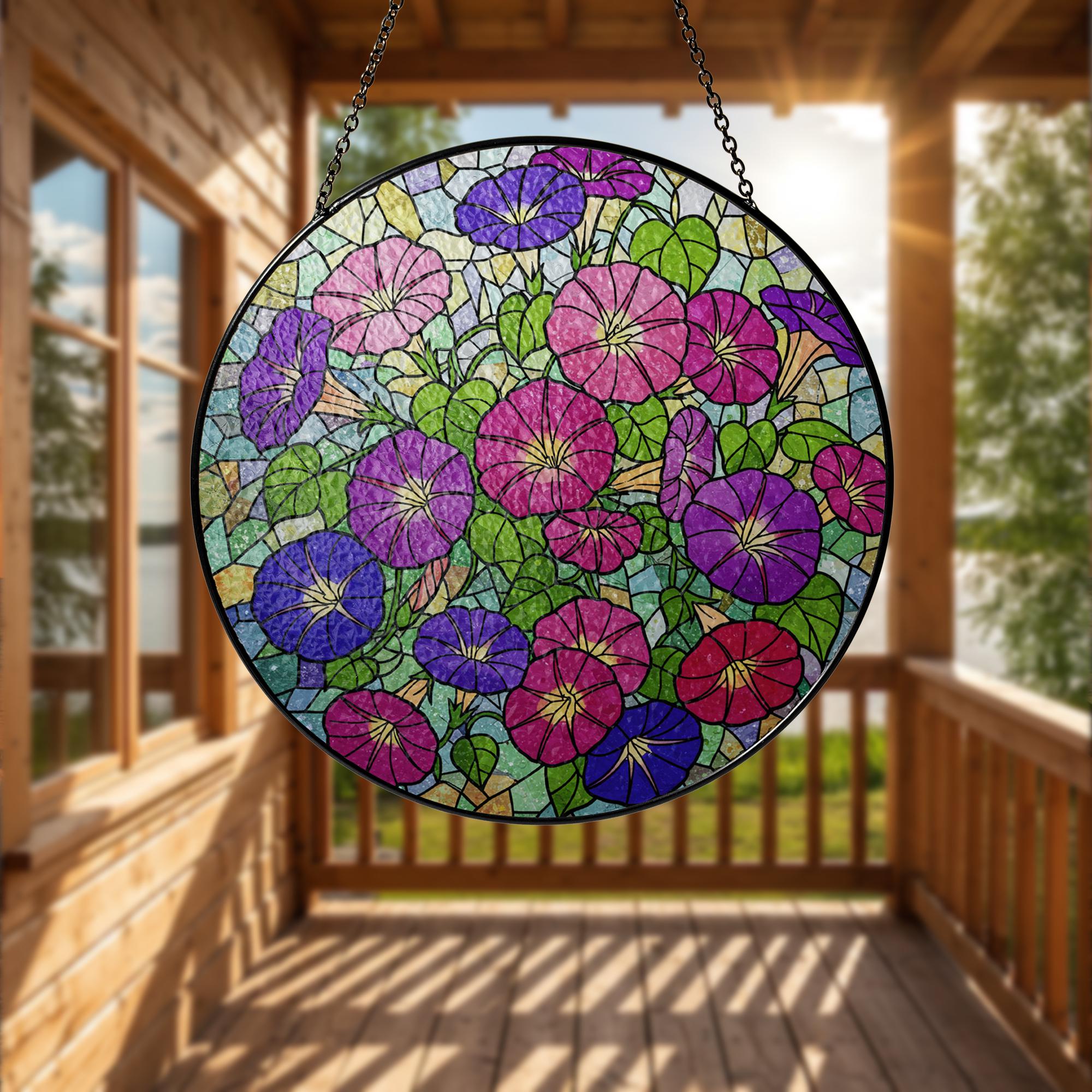 Morning Glory Glass Suncatcher, Blue Flower Window Hanging, Stained Glass Style Floral Decor, Garden Window Ornament, Spring Gift