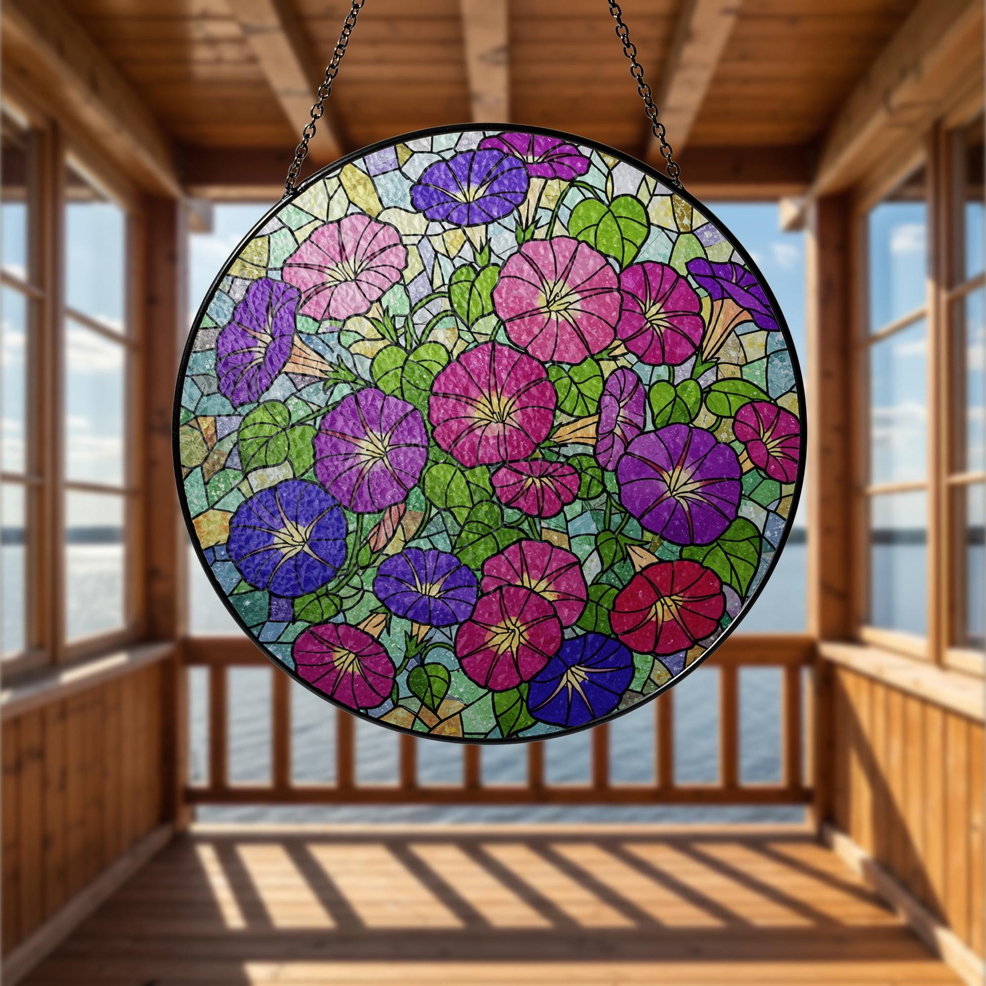 Morning Glory Glass Suncatcher, Blue Flower Window Hanging, Stained Glass Style Floral Decor, Garden Window Ornament, Spring Gift