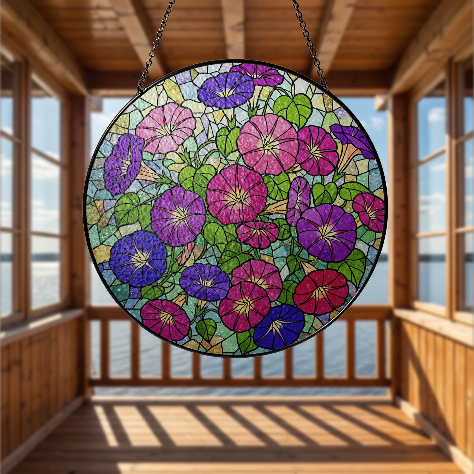 Morning Glory Glass Suncatcher, Blue Flower Window Hanging, Stained Glass Style Floral Decor, Garden Window Ornament, Spring Gift