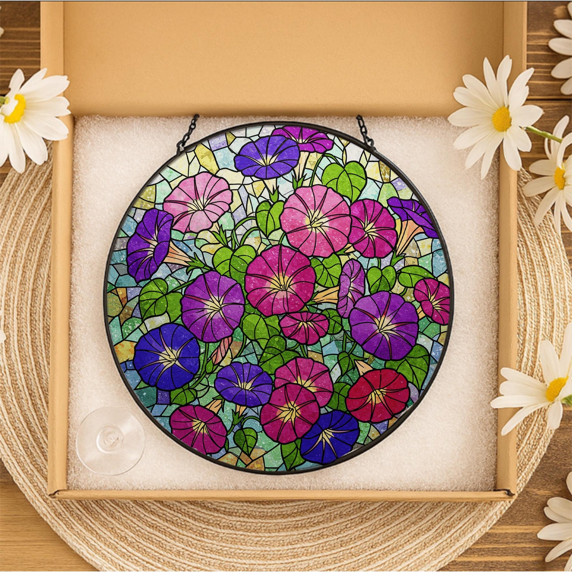 Morning Glory Glass Suncatcher, Blue Flower Window Hanging, Stained Glass Style Floral Decor, Garden Window Ornament, Spring Gift