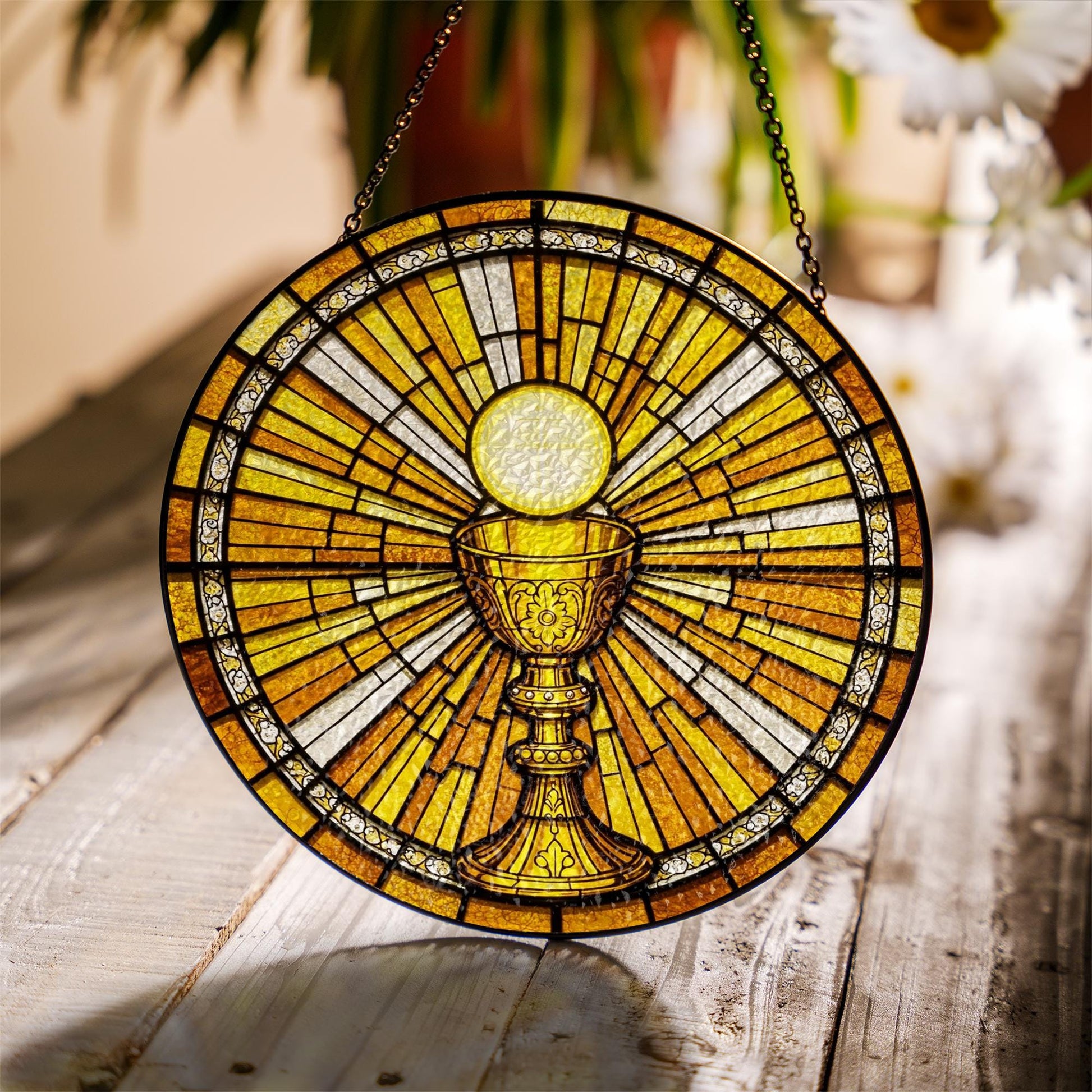 Holy Communion Glass Suncatcher – Eucharist Chalice Window Hanging, Catholic Gift, First Communion Decor, Christian Ornament, Gift For Dad