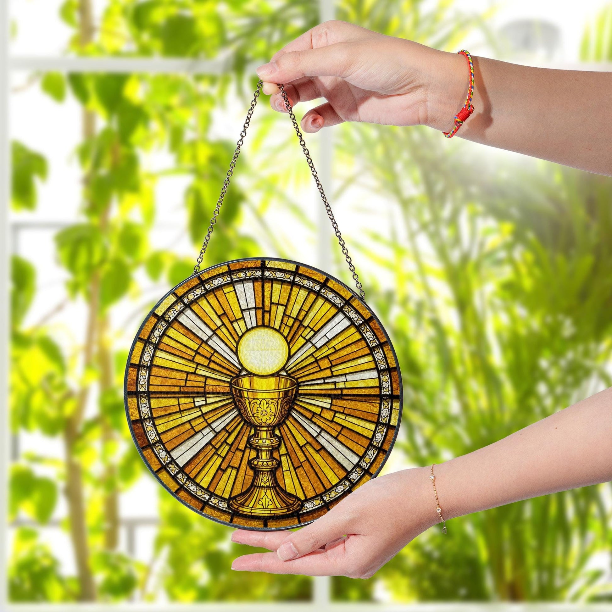 Holy Communion Glass Suncatcher – Eucharist Chalice Window Hanging, Catholic Gift, First Communion Decor, Christian Ornament, Gift For Dad