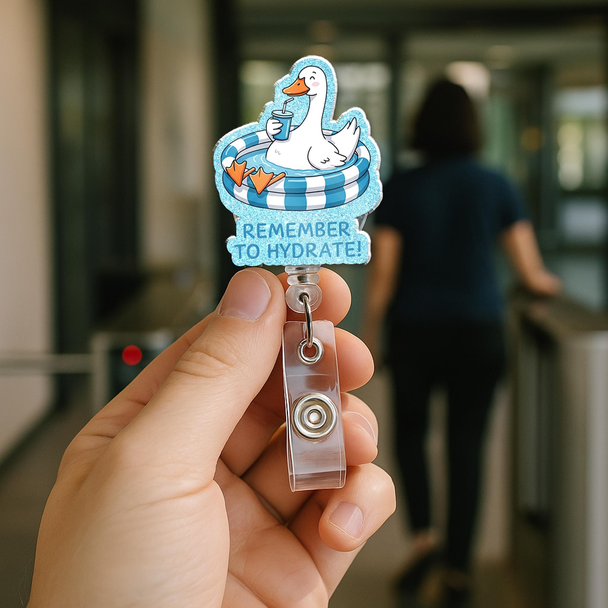 Remember to Hydrate Silly Goose Badge Reel – Funny Nurse ID Holder, Nurse Badge Clip, Cute Hydration Reminder Work Accessory