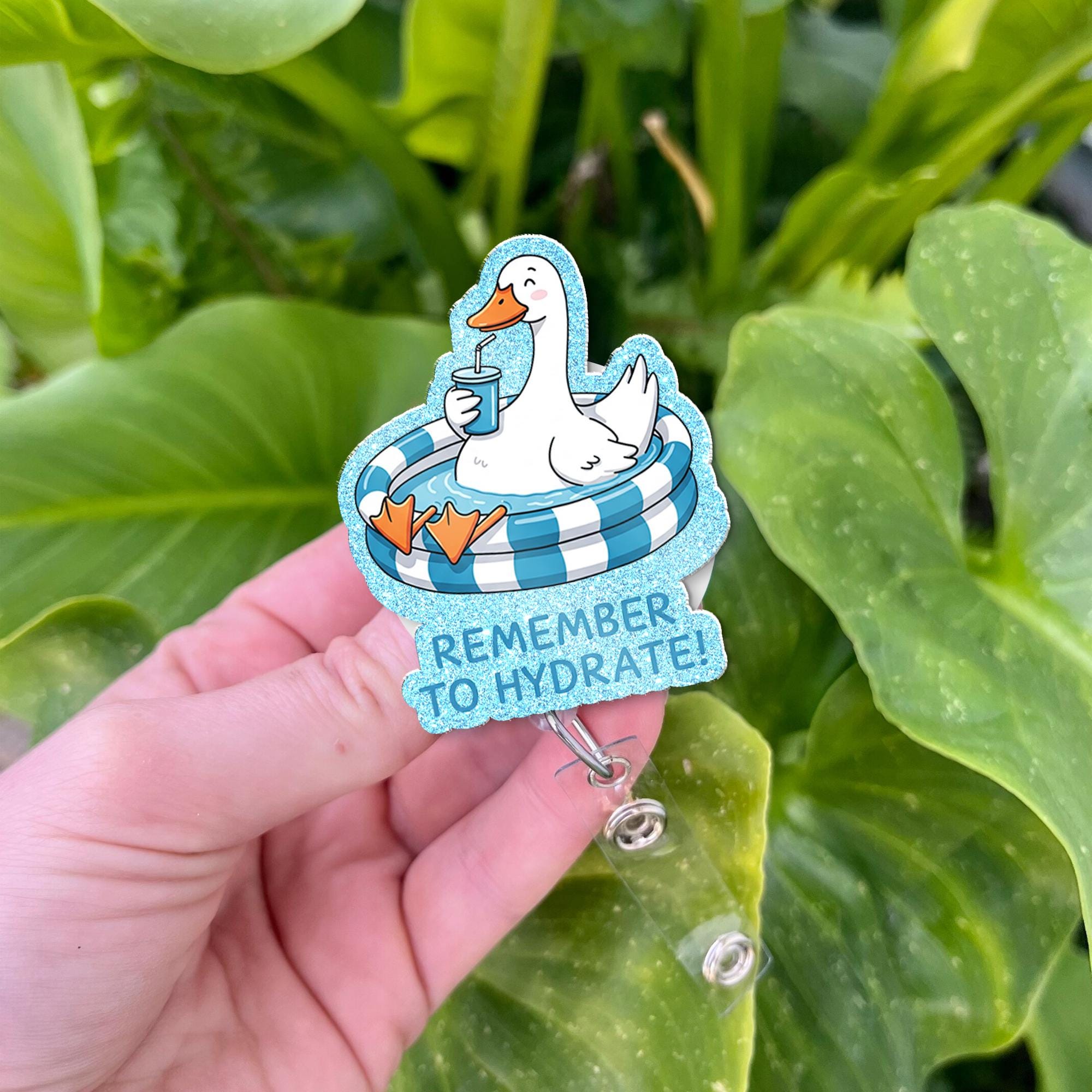 Remember to Hydrate Silly Goose Badge Reel – Funny Nurse ID Holder, Nurse Badge Clip, Cute Hydration Reminder Work Accessory