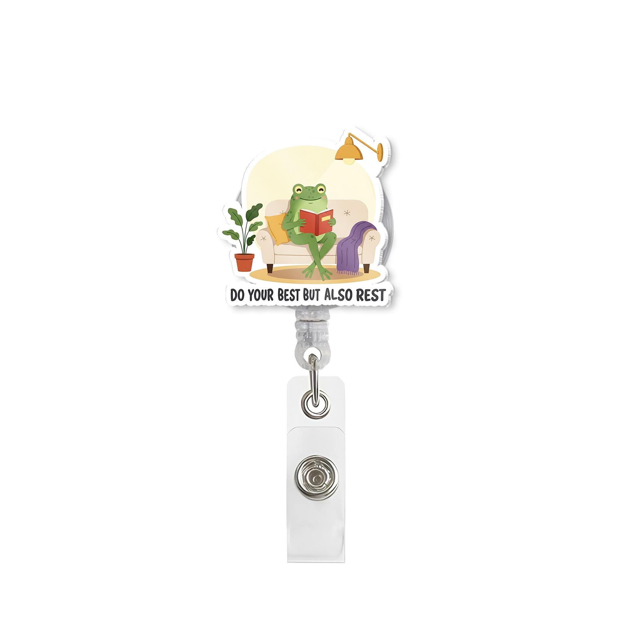 Do Your Best But Also Rest Frog Badge Reel – Cute Motivational ID Holder, Funny Nurse Badge Clip, Self Care Work Accessory, Gift For Worker