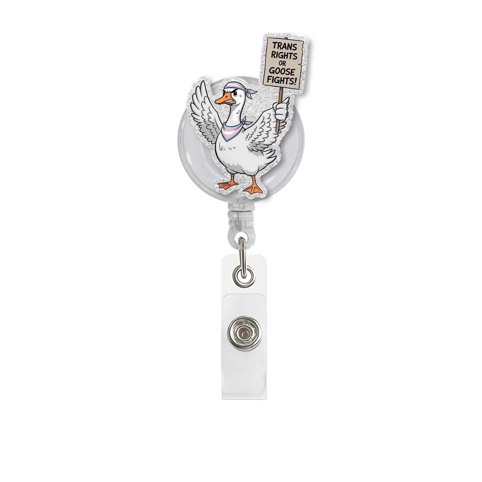 Trans Rights or Goose Fights Badge Reel – Funny LGBTQ ID Clip – Pride Nurse Gift – Cute Protest Goose Retractable Badge Holder