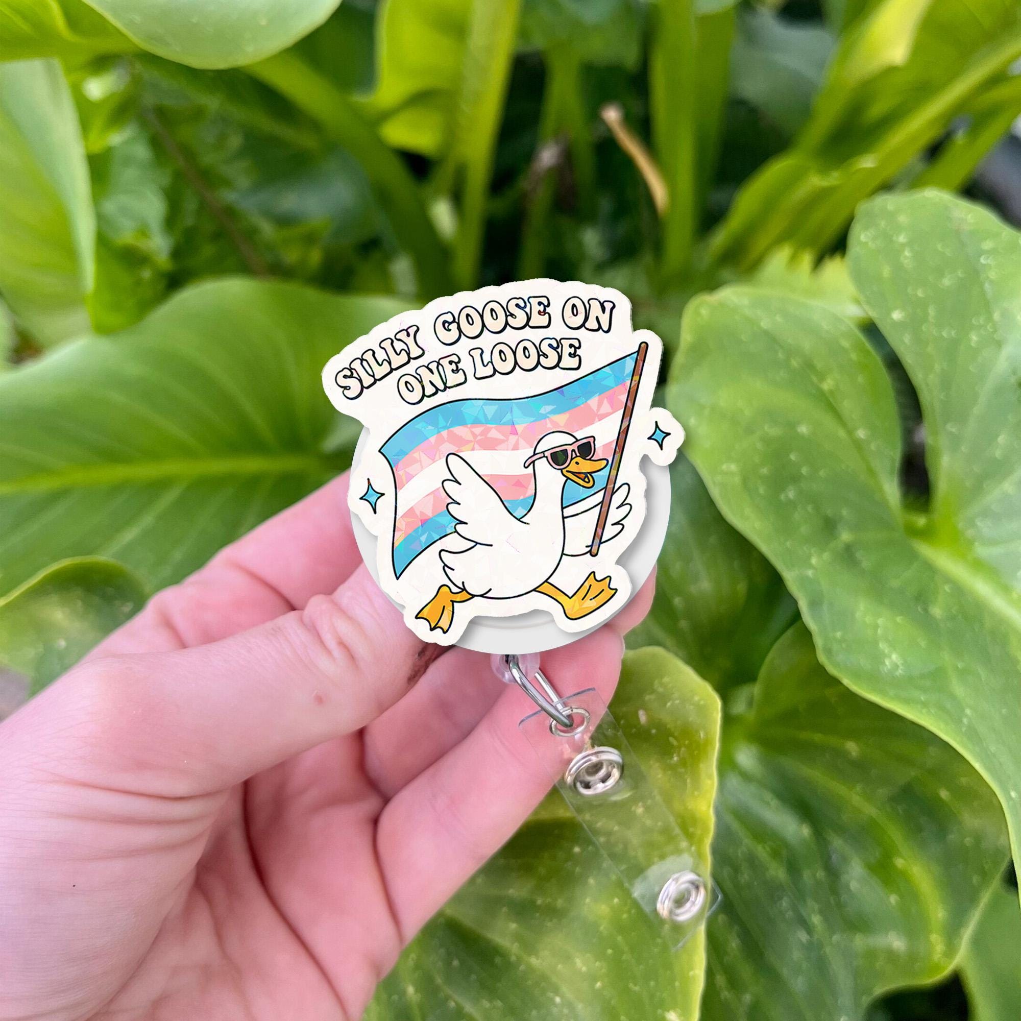 Silly Goose Trans Pride Badge Reel – Funny LGBTQ ID Clip – Cute Nurse Gift with Flag – Retractable Badge Holder for Allies