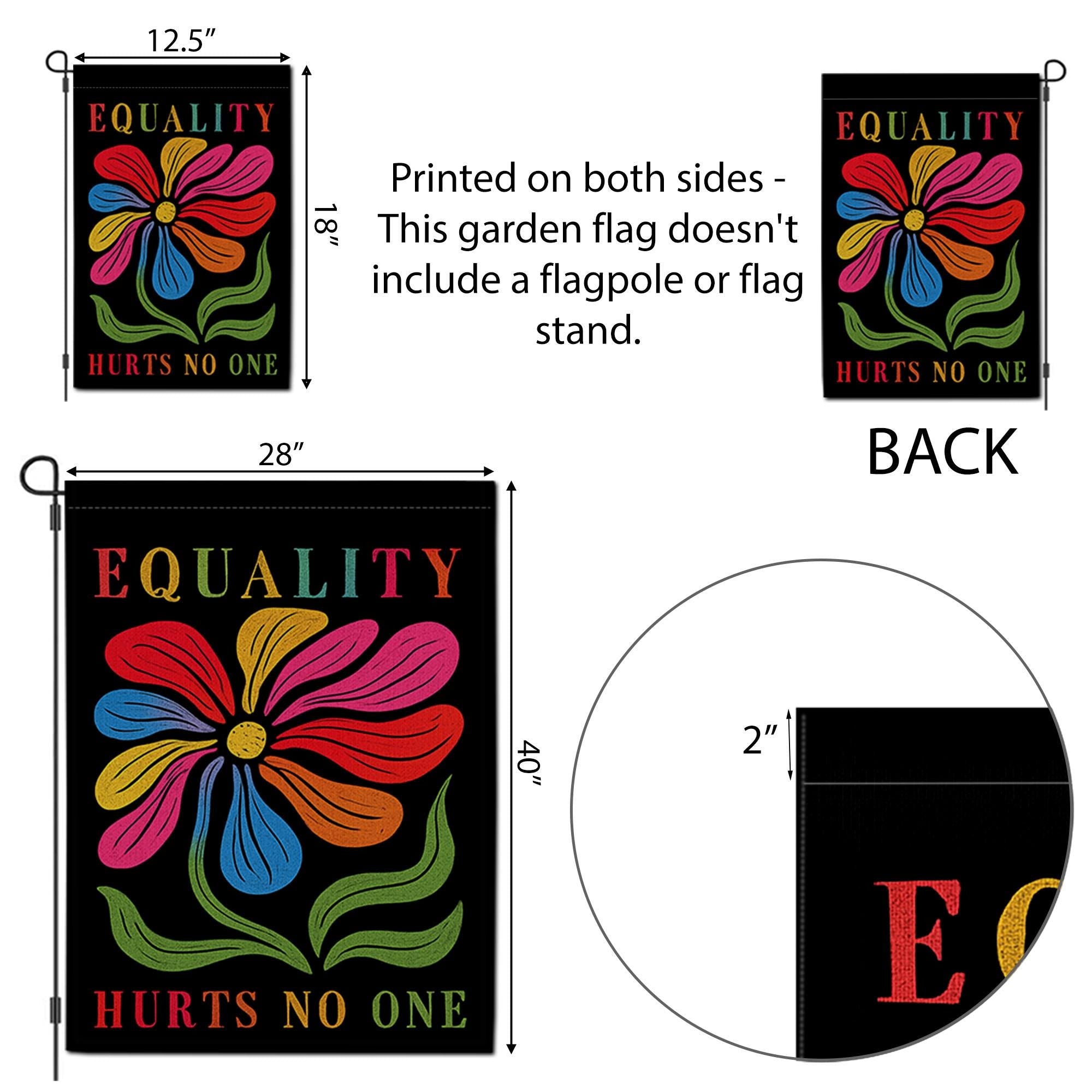 Equality Hurts No One Garden Flag – Colorful LGBTQ Outdoor Yard Decor – Pride Flower Banner – Inclusive Civil Rights Flag