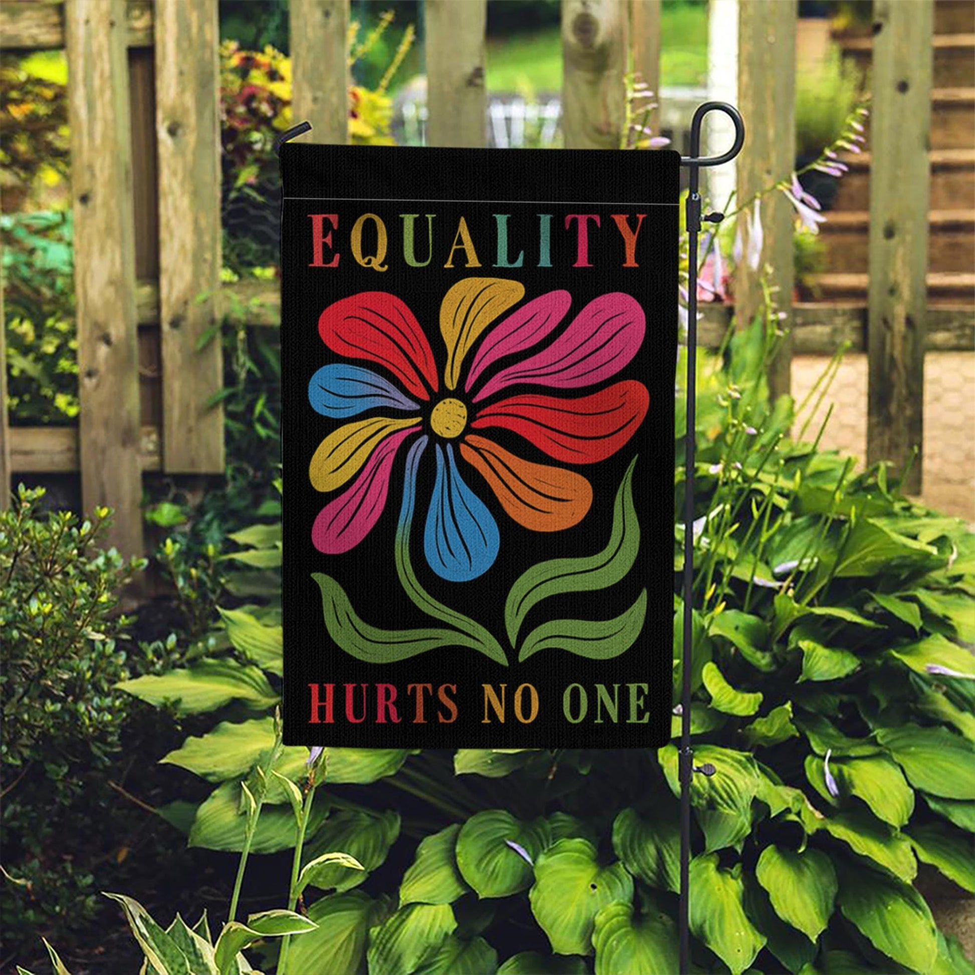 Equality Hurts No One Garden Flag – Colorful LGBTQ Outdoor Yard Decor – Pride Flower Banner – Inclusive Civil Rights Flag