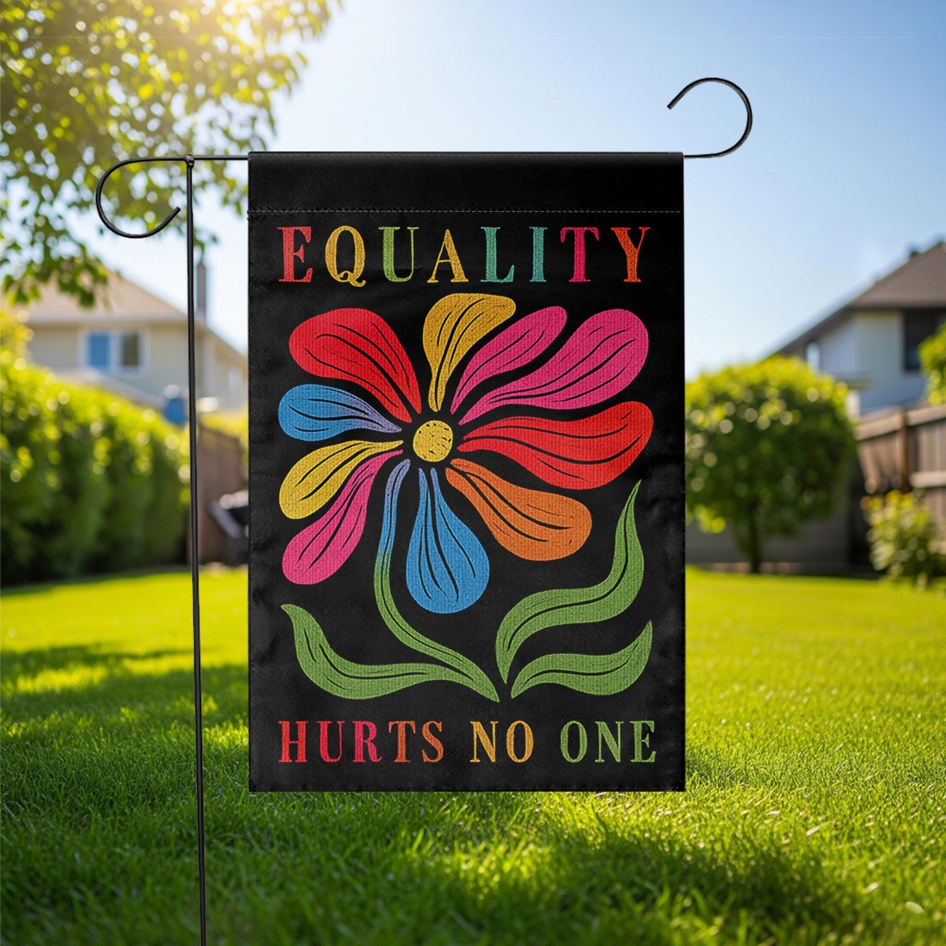 Equality Hurts No One Garden Flag – Colorful LGBTQ Outdoor Yard Decor – Pride Flower Banner – Inclusive Civil Rights Flag