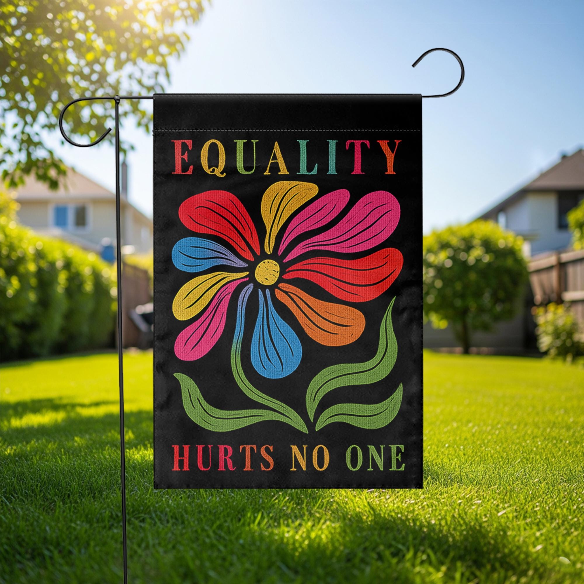 Equality Hurts No One Garden Flag – Colorful LGBTQ Outdoor Yard Decor – Pride Flower Banner – Inclusive Civil Rights Flag