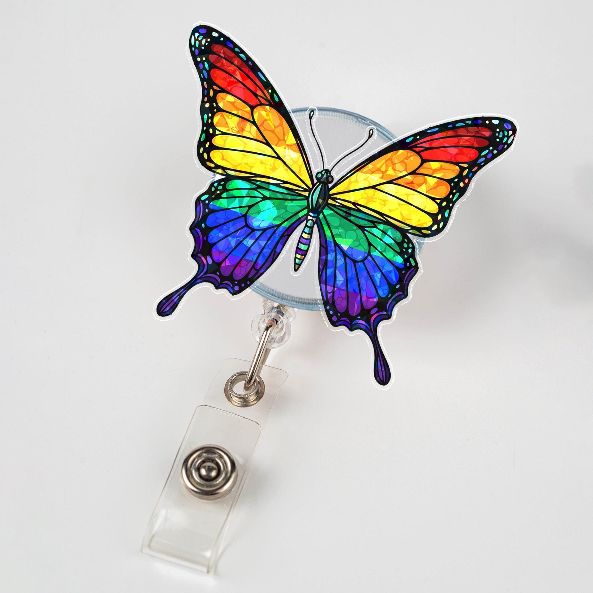 Rainbow Butterfly Badge Reel, Retractable ID Holder, Nurse Teacher Office Accessory, LGBTQ Pride Gift Idea , Nurse Gift, Ally Support