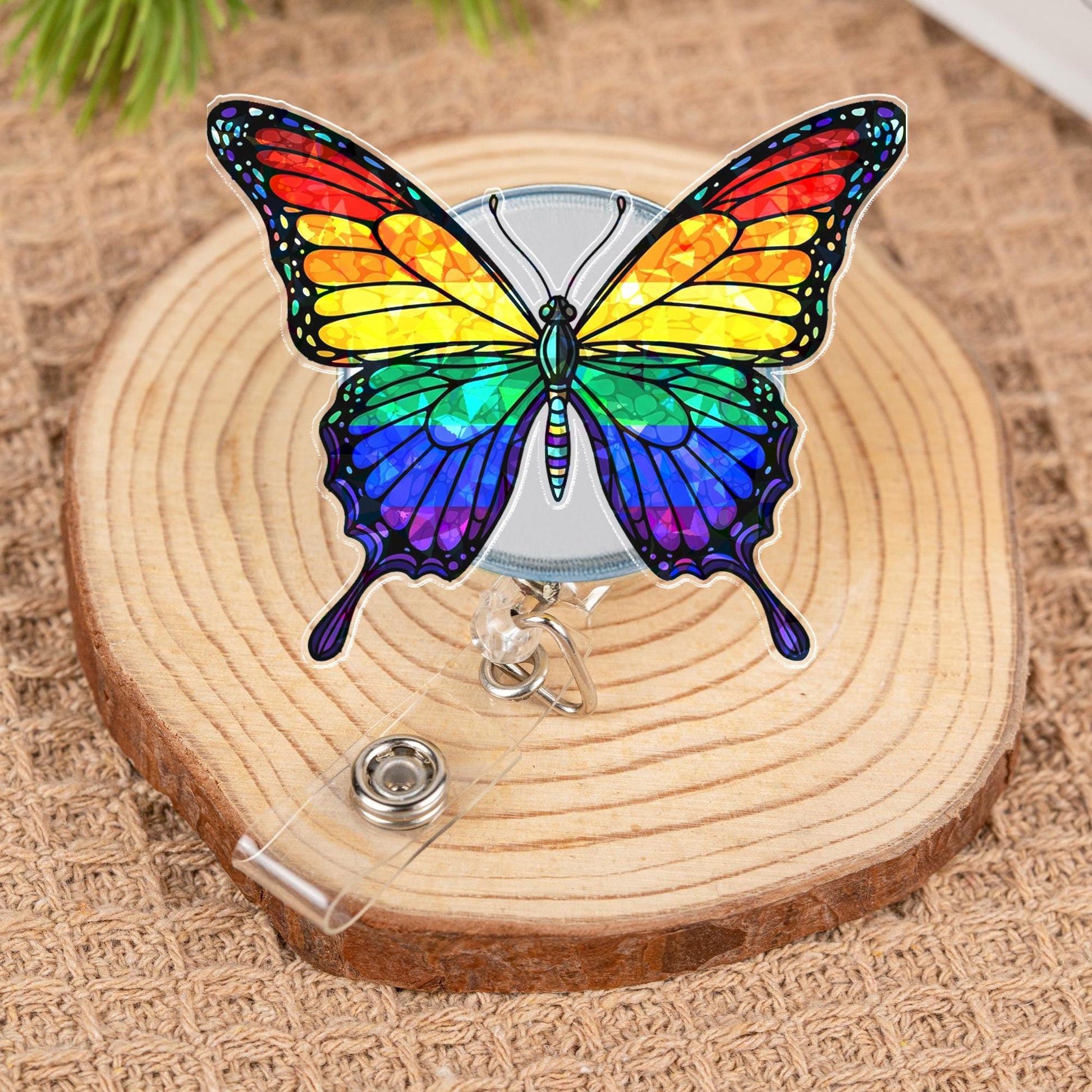 Rainbow Butterfly Badge Reel, Retractable ID Holder, Nurse Teacher Office Accessory, LGBTQ Pride Gift Idea , Nurse Gift, Ally Support