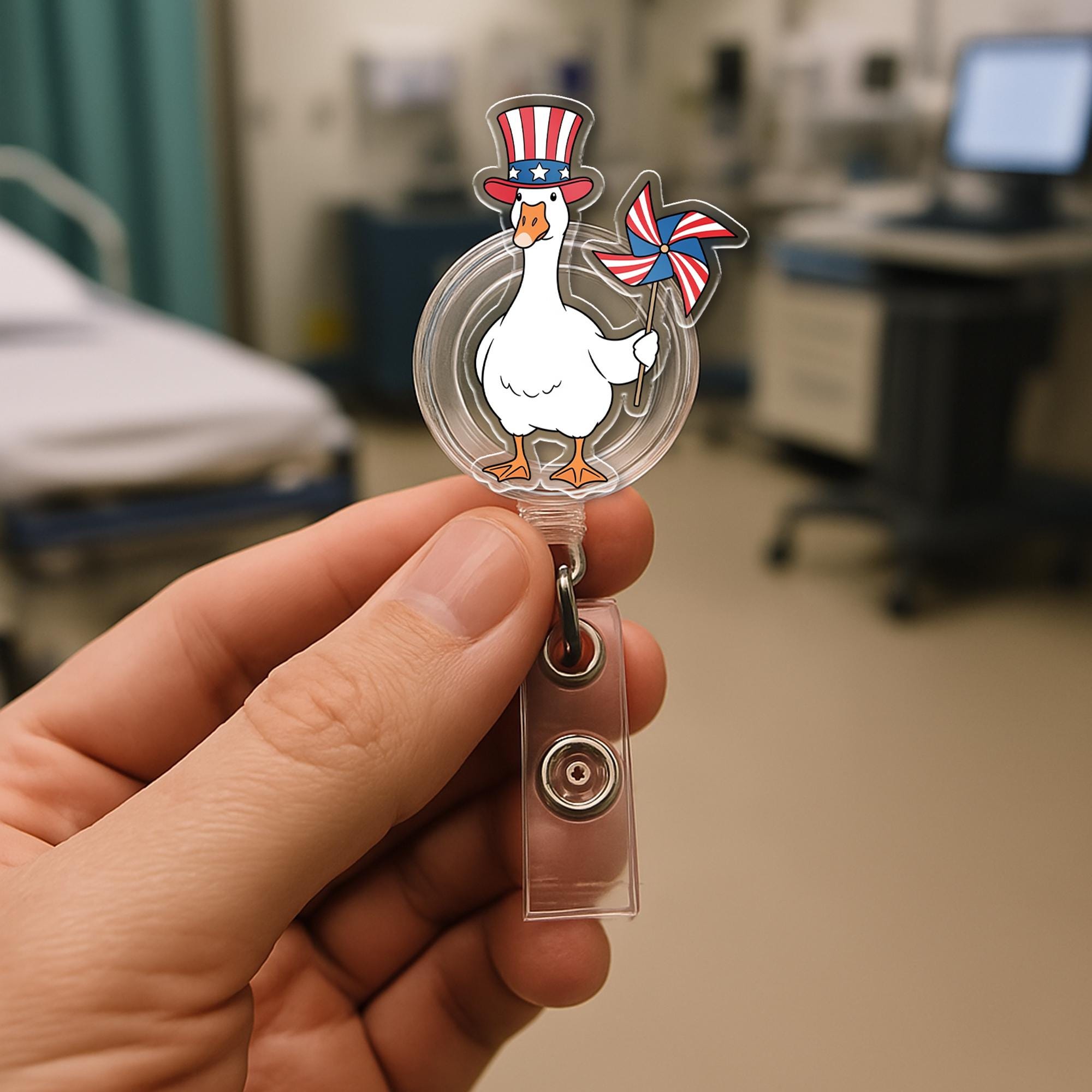 Patriotic Nurse Badge Reel, Silly Goose ID Holder, 4th of July Badge, Funny RN Accessory, USA Nurse Gift, Red White Blue Reel
