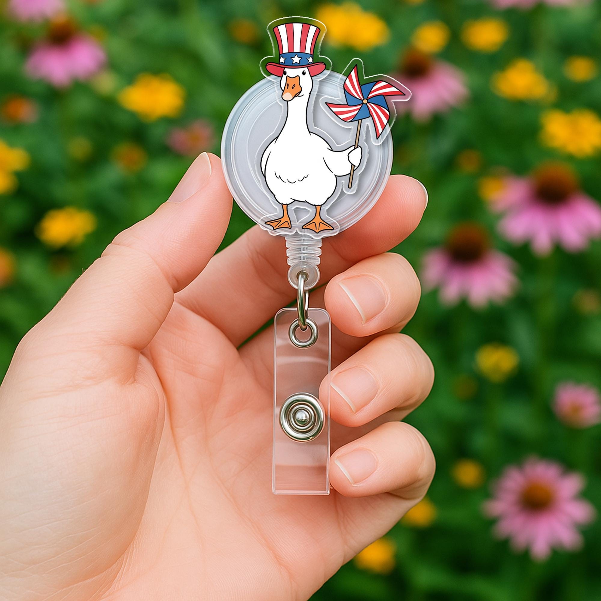 Patriotic Nurse Badge Reel, Silly Goose ID Holder, 4th of July Badge, Funny RN Accessory, USA Nurse Gift, Red White Blue Reel