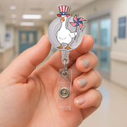 Patriotic Nurse Badge Reel, Silly Goose ID Holder, 4th of July Badge, Funny RN Accessory, USA Nurse Gift, Red White Blue Reel