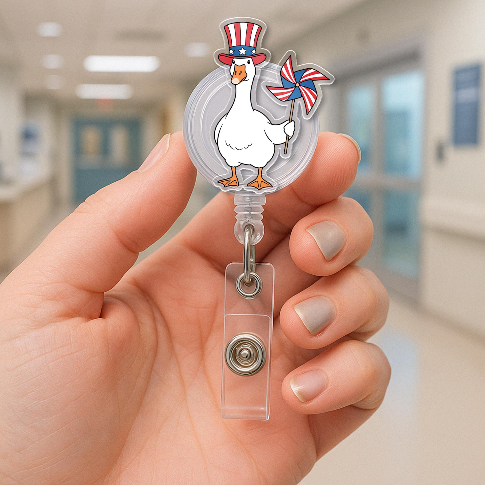 Patriotic Nurse Badge Reel, Silly Goose ID Holder, 4th of July Badge, Funny RN Accessory, USA Nurse Gift, Red White Blue Reel