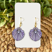 Purple Seashell Pearl Earrings – Ocean-Inspired Summer Jewelry, Beach Mermaid Aesthetic Gift for Her, Lightweight Statement Dangles