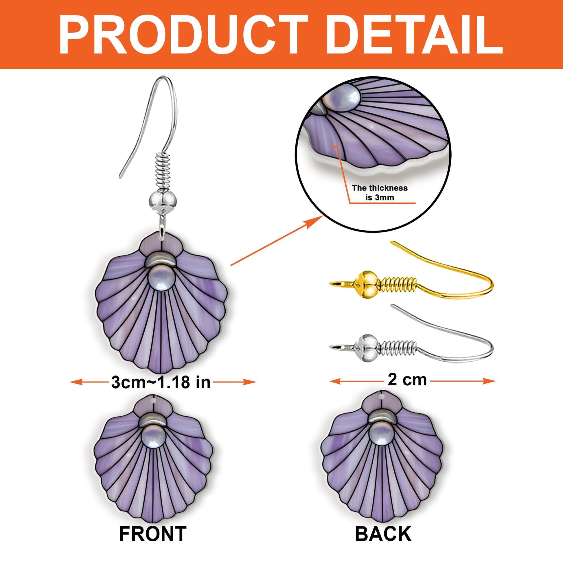 Purple Seashell Pearl Earrings – Ocean-Inspired Summer Jewelry, Beach Mermaid Aesthetic Gift for Her, Lightweight Statement Dangles