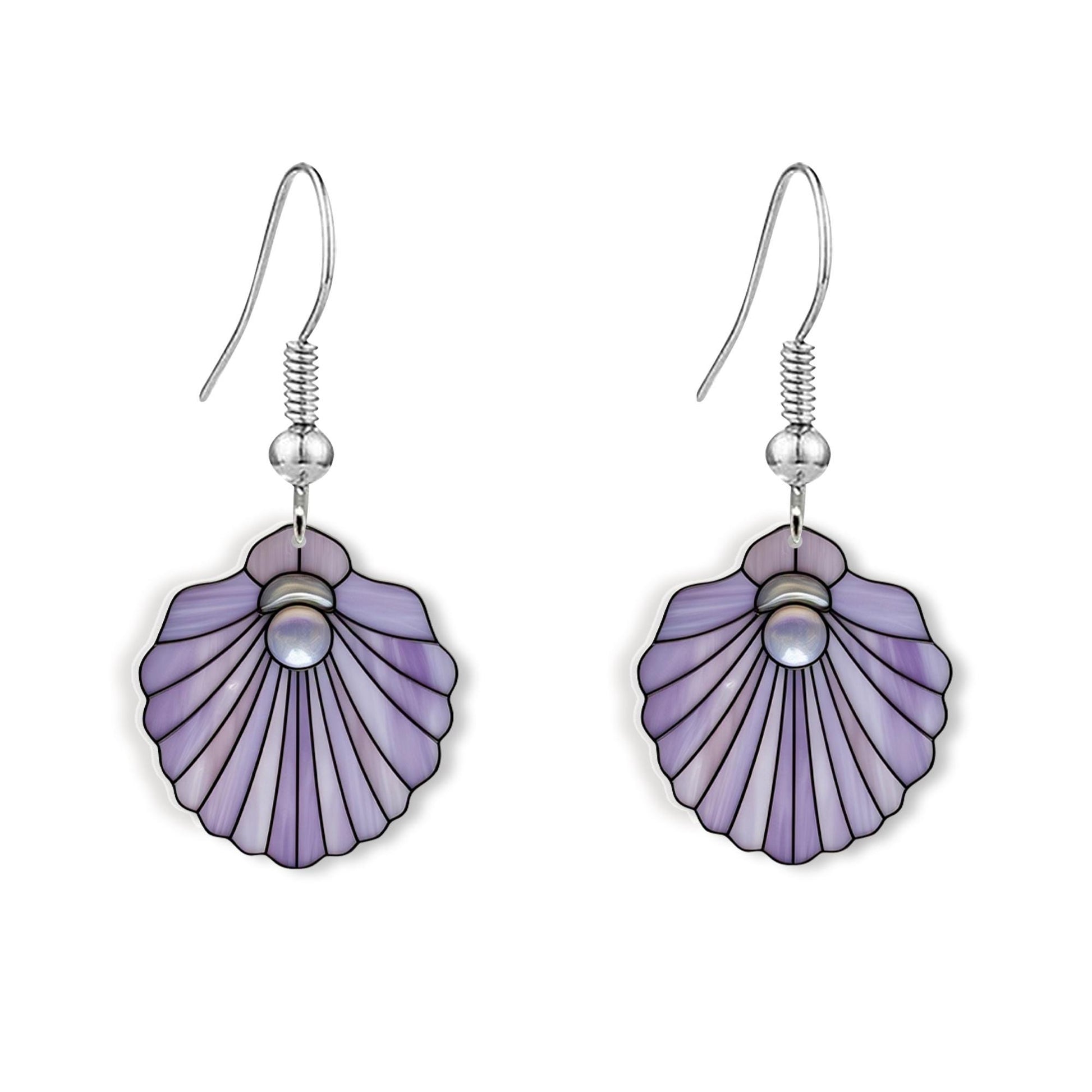 Purple Seashell Pearl Earrings – Ocean-Inspired Summer Jewelry, Beach Mermaid Aesthetic Gift for Her, Lightweight Statement Dangles