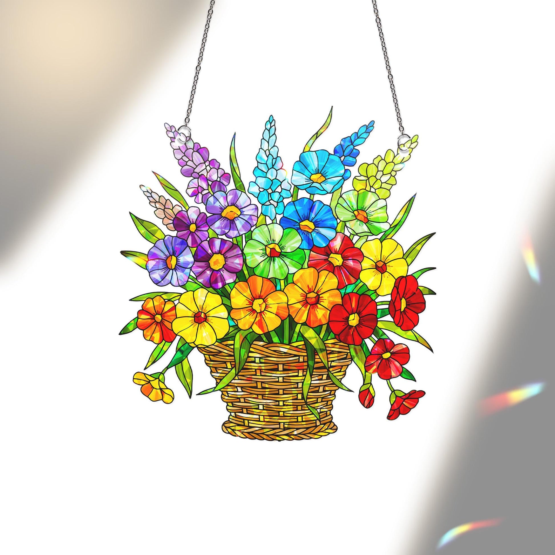 Holographic LGBT Flower Basket Acrylic Window Hanging Ornament, Rainbow Prism Floral Decor, LGBT Pride Home Decor, LGBTQ Pride Gift