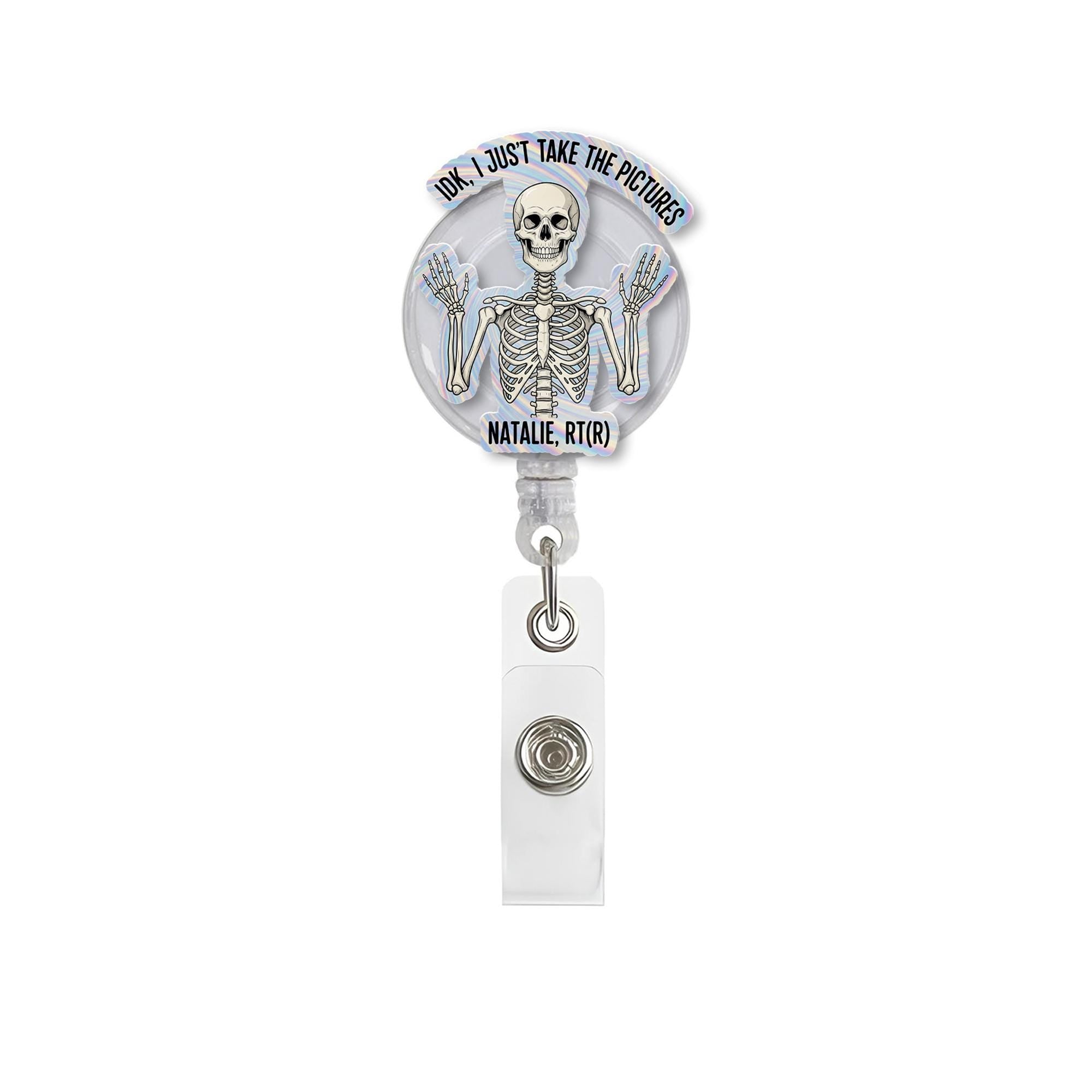 Custom Funny Radiology Badge Reel, RT(R) Skeleton ID Clip, X-Ray Tech Gift, Rad Tech Badge Holder, Medical Imaging Accessory, Custom Reel