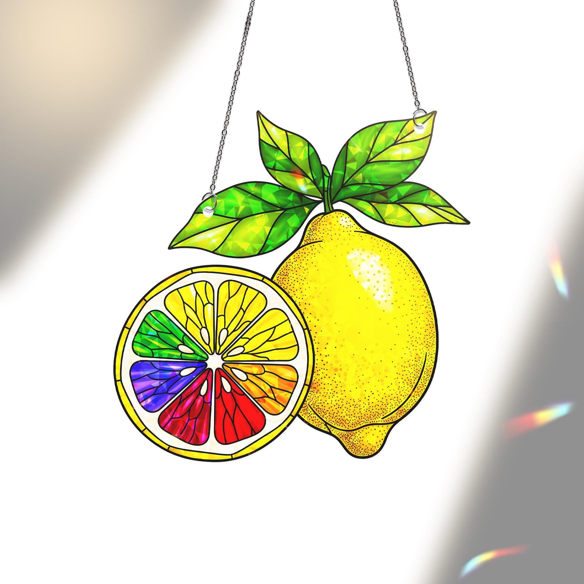 Holographic LGBT Lemon Acrylic Window Hanging Ornament, Colorful Floral Home Decor, Unique Gift Idea, LGBTQ+ Pride Month Gift