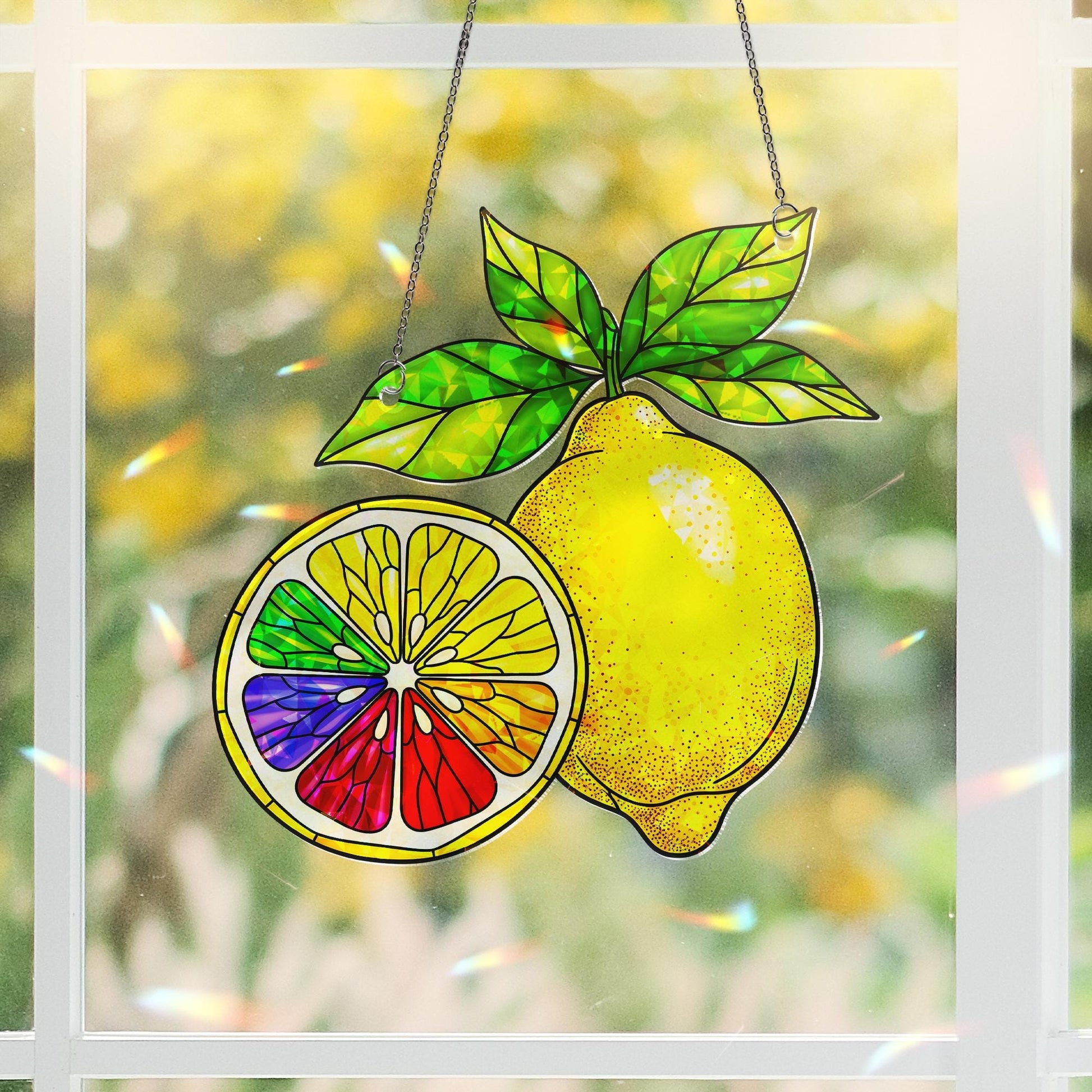 Holographic LGBT Lemon Acrylic Window Hanging Ornament, Colorful Floral Home Decor, Unique Gift Idea, LGBTQ+ Pride Month Gift