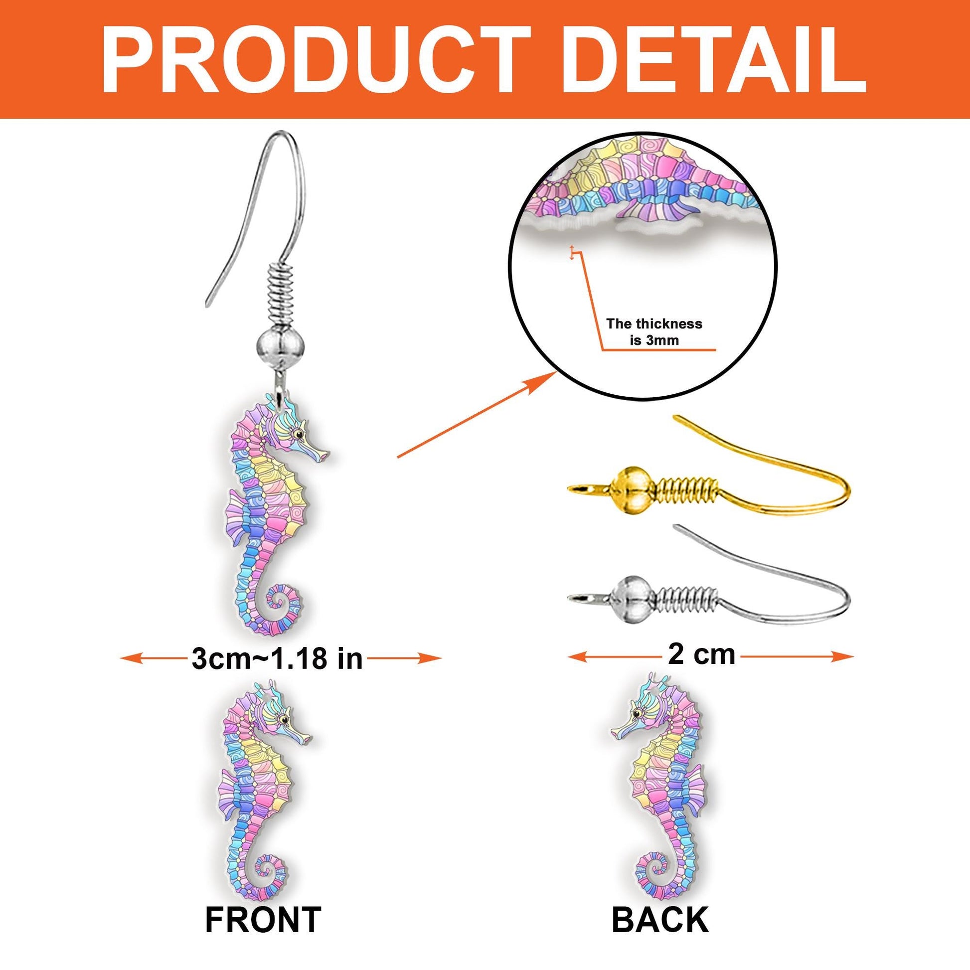 Colorful Seahorse Earrings – Ocean-Inspired Rainbow Sea Creature Jewelry, Mermaidcore Beach Gift for Her, Fun Summer Dangle Earrings