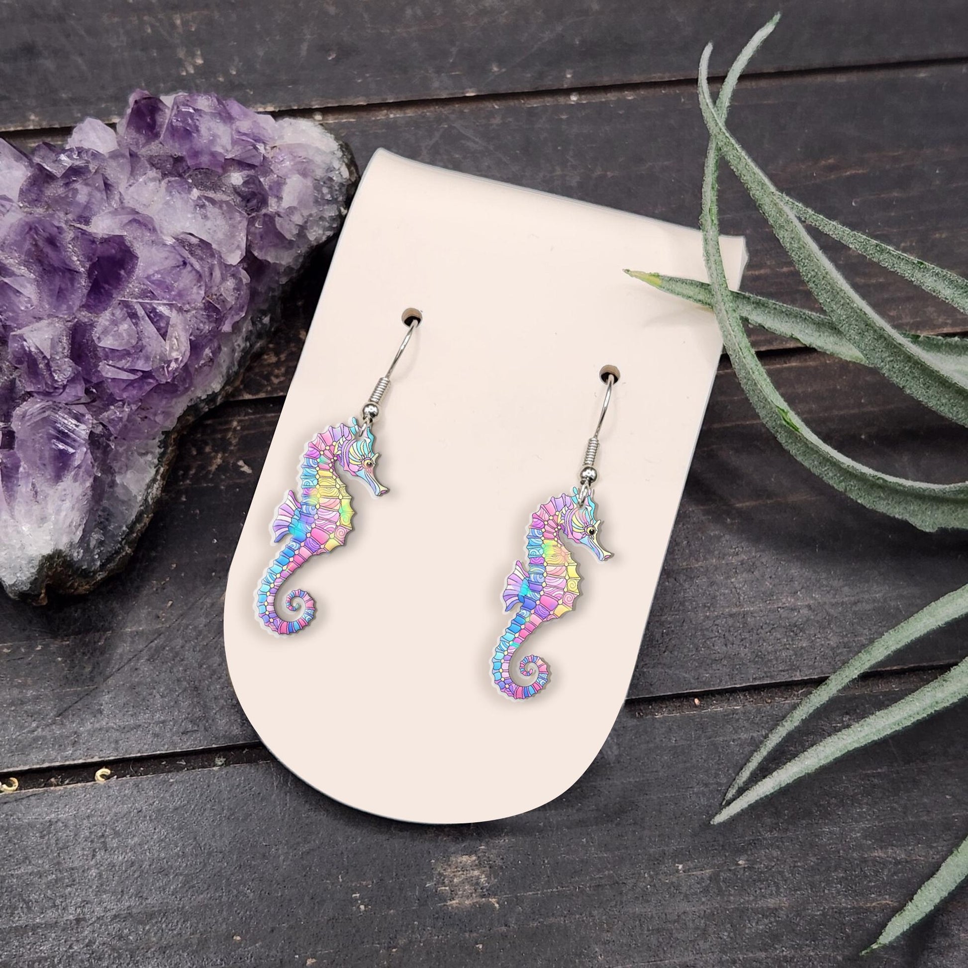 Colorful Seahorse Earrings – Ocean-Inspired Rainbow Sea Creature Jewelry, Mermaidcore Beach Gift for Her, Fun Summer Dangle Earrings