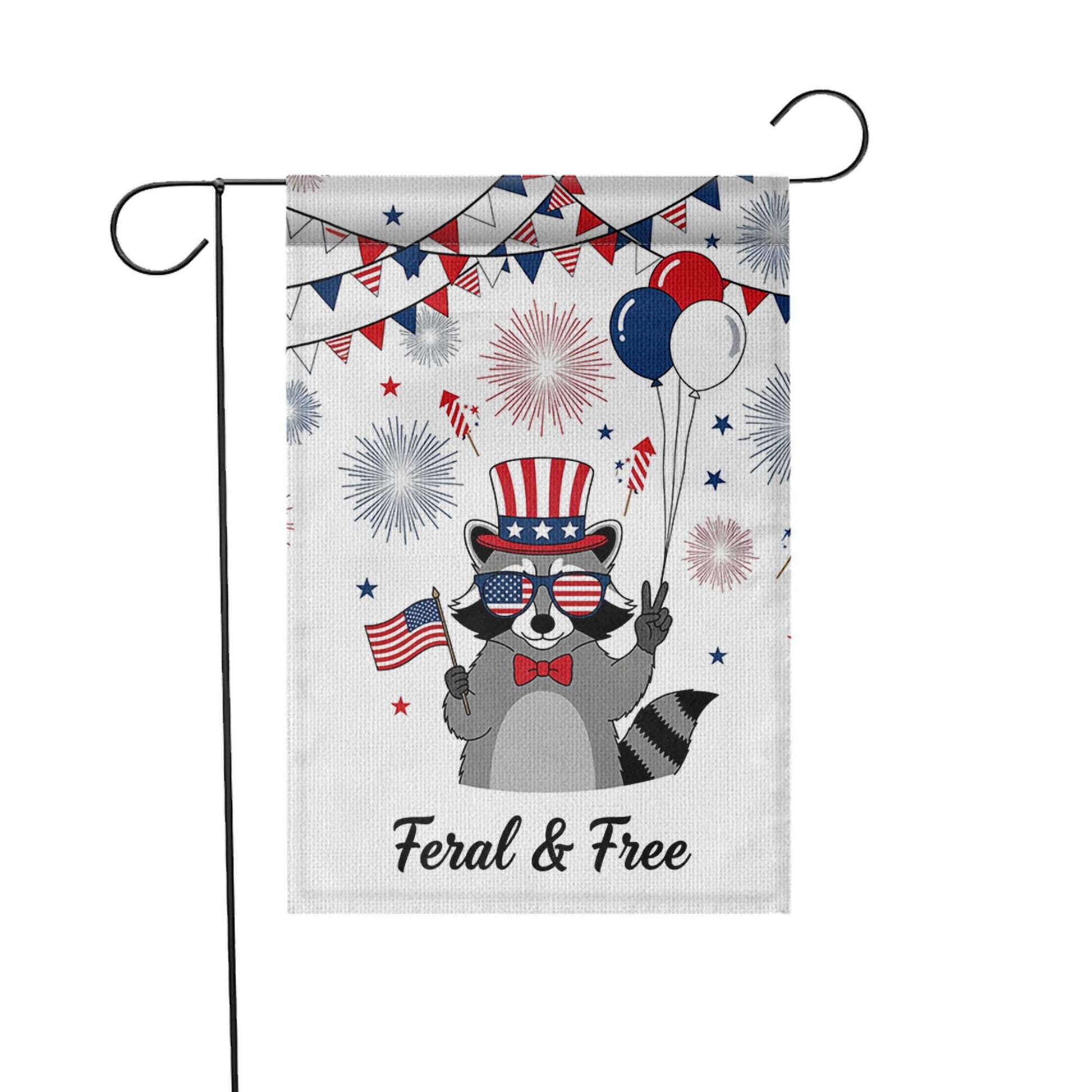Feral and Free Garden Flag, Funny Raccoon Yard Decor, 4th of July Outdoor Flag, Patriotic Animal Banner, Independence Day Decor